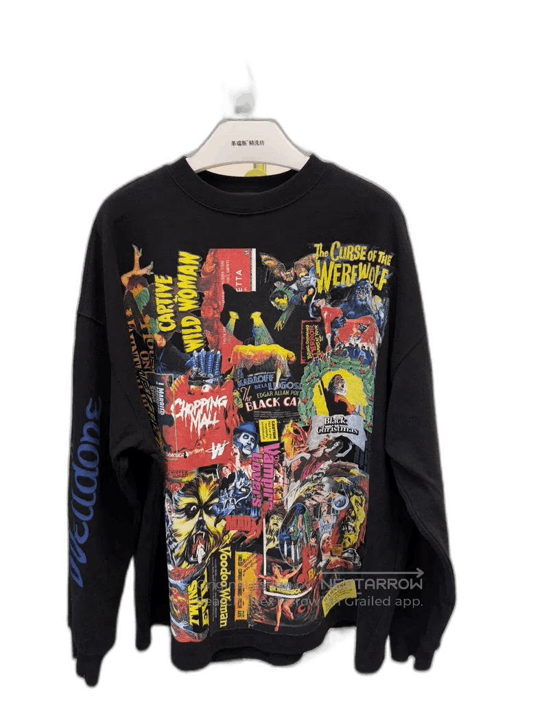 Vetements Black Graphic Sweatshirt With Movie Prints T-Shirts, Hoodie | PodTeesHub.com