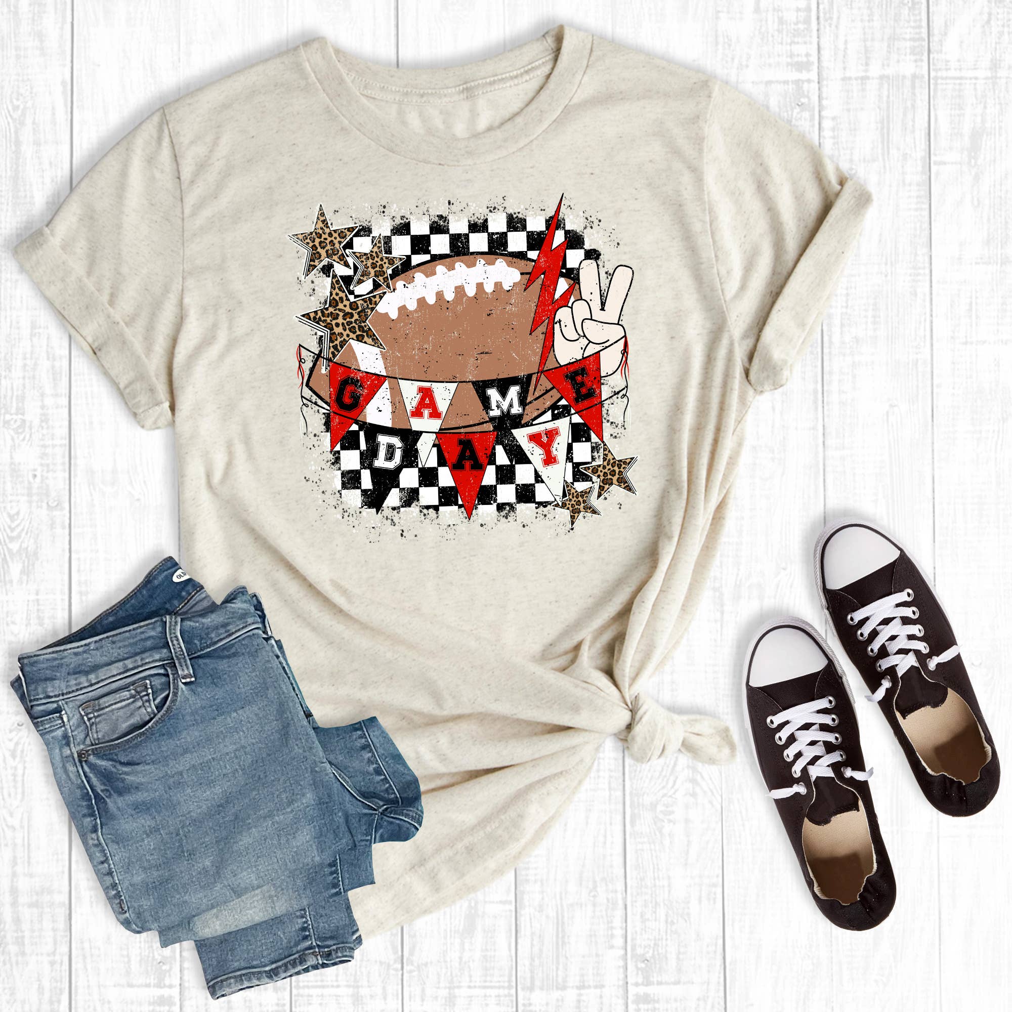 Custom Checkered Football Gameday Graphic Tee Hoodie, Sweatshirt | PodTeesHub.com