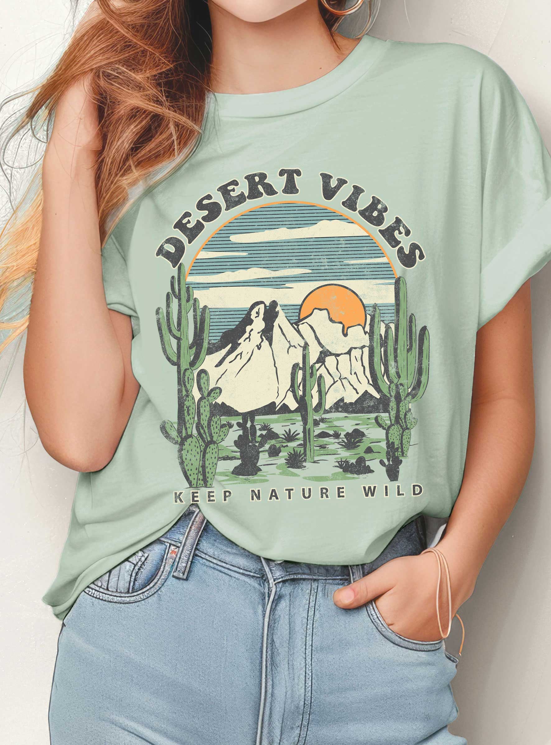 Desert Vibes Cactus Graphic Tshirt Hoodie, Sweatshirt | PodTeesHub.com