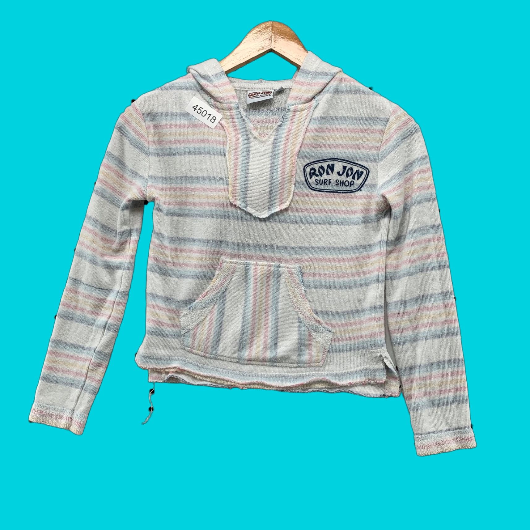 Vintage Ron Jon Hoodie Sweatshirt Youth Girls Medium White Multicolor Stripe Surf Shop T-Shirts | PodTeesHub.com