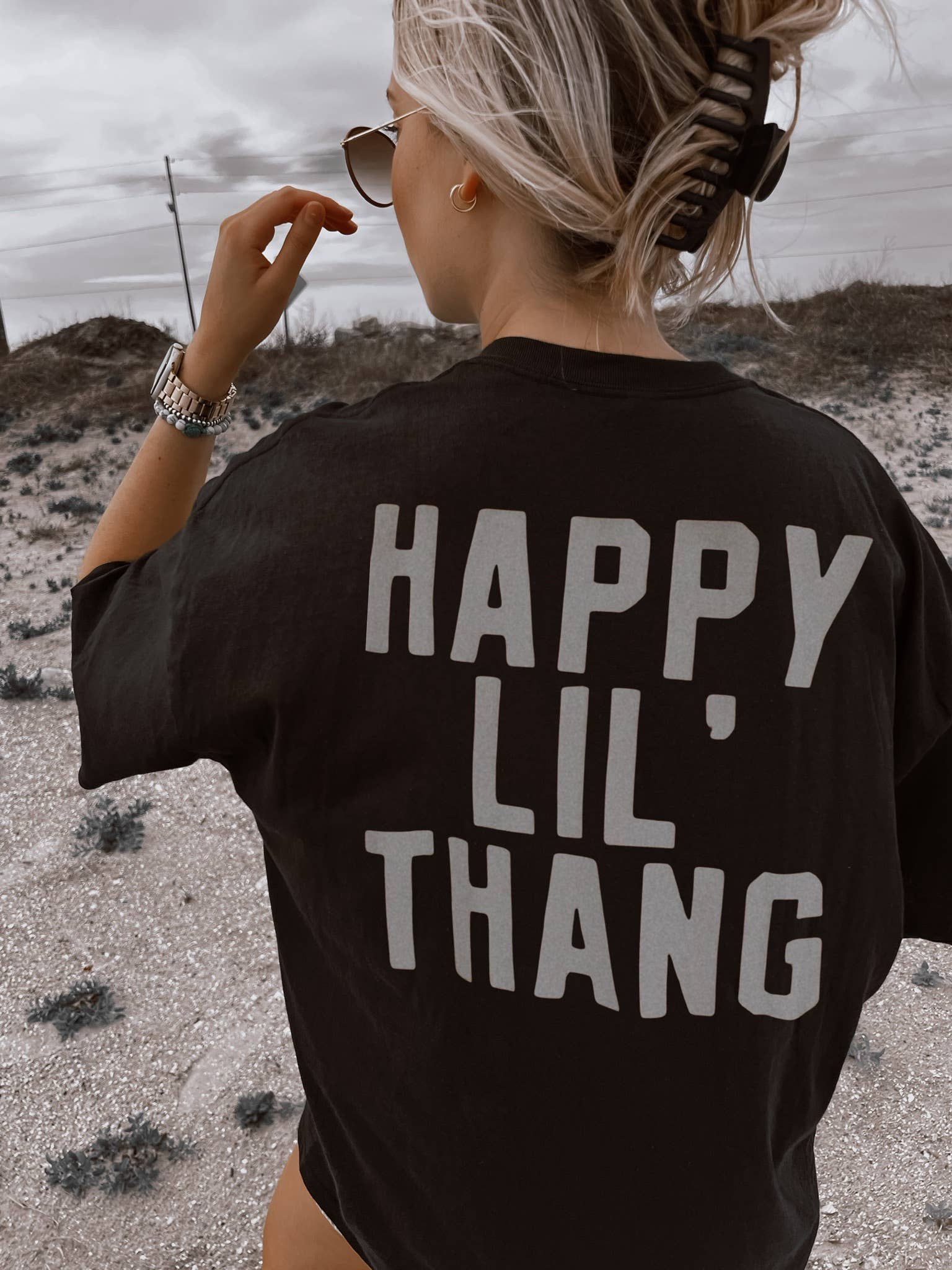 Happy Lil Thang Aesthetic Trendy Graphic Tee - Black Hoodie, Sweatshirt | PodTeesHub.com