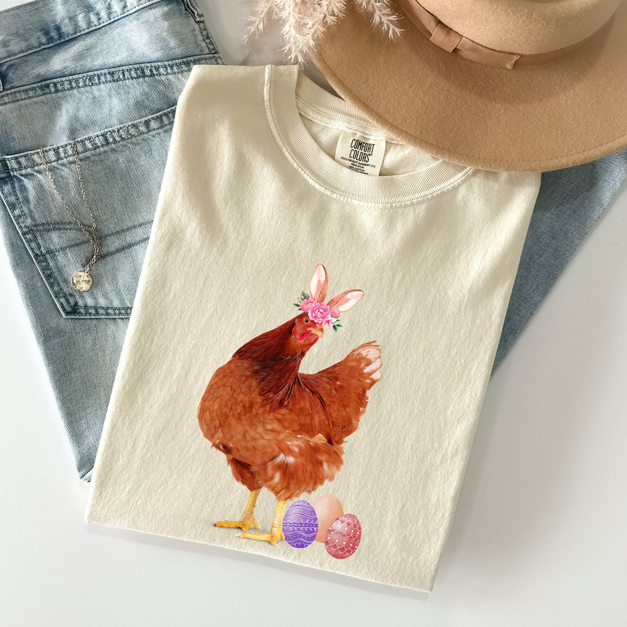 Easter Chicken, Rabbit, Eggs, Funny Comfort Colors Tshirt Hoodie, Sweatshirt | PodTeesHub.com