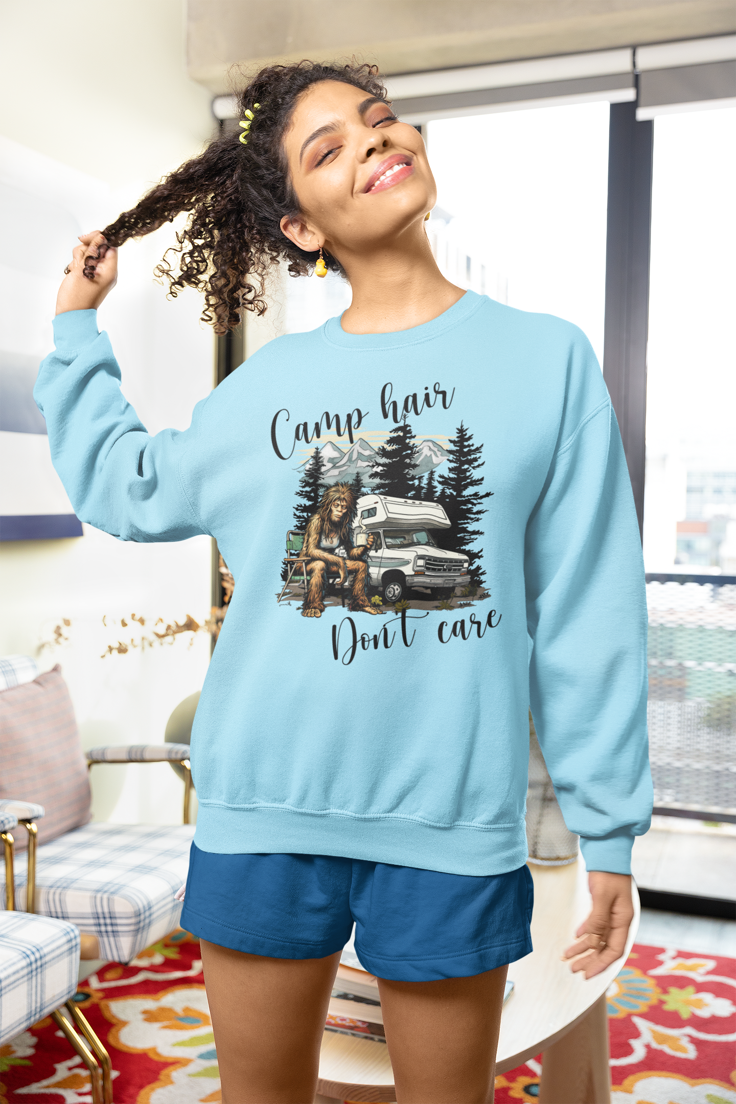Camp Hair Don't Care Bigfoot Sweatshirt T-Shirts, Hoodie | PodTeesHub.com