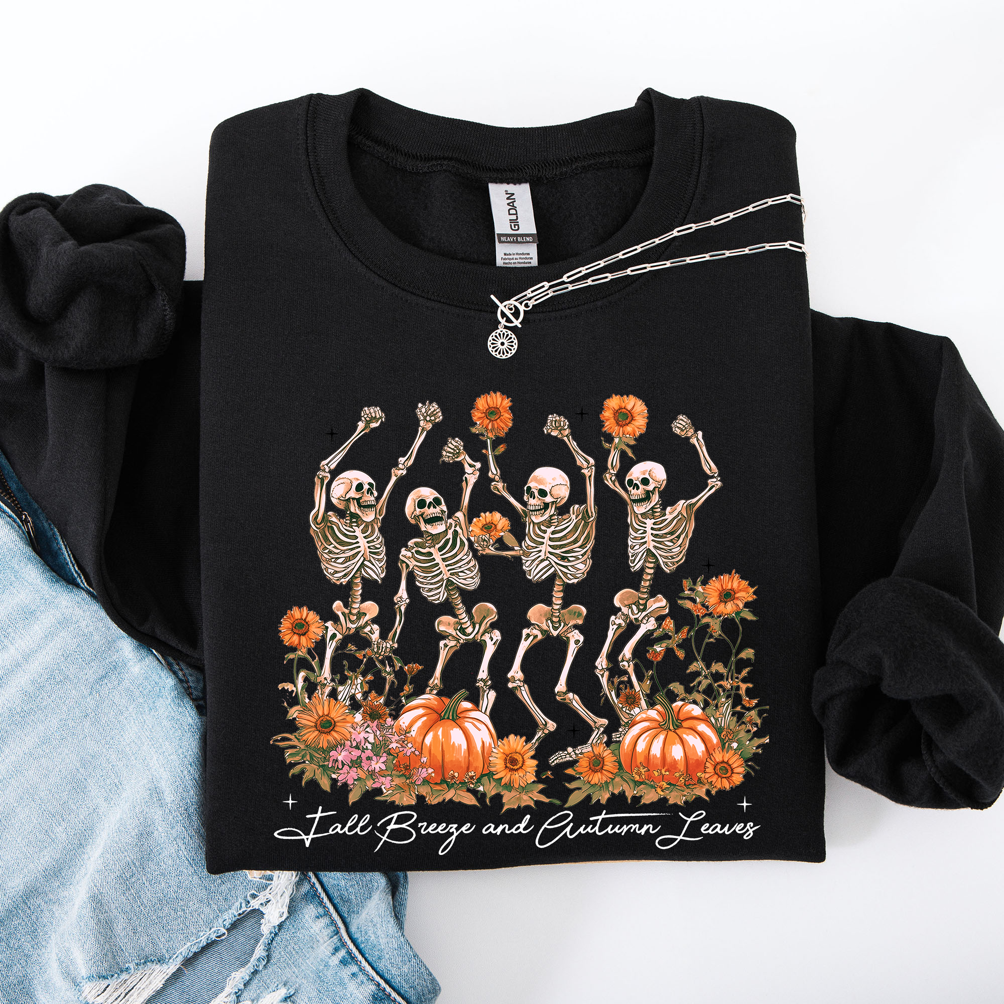 Fall Breeze and Autumn Leaves Skeletons Halloween Sweatshirt T-Shirts, Hoodie | PodTeesHub.com
