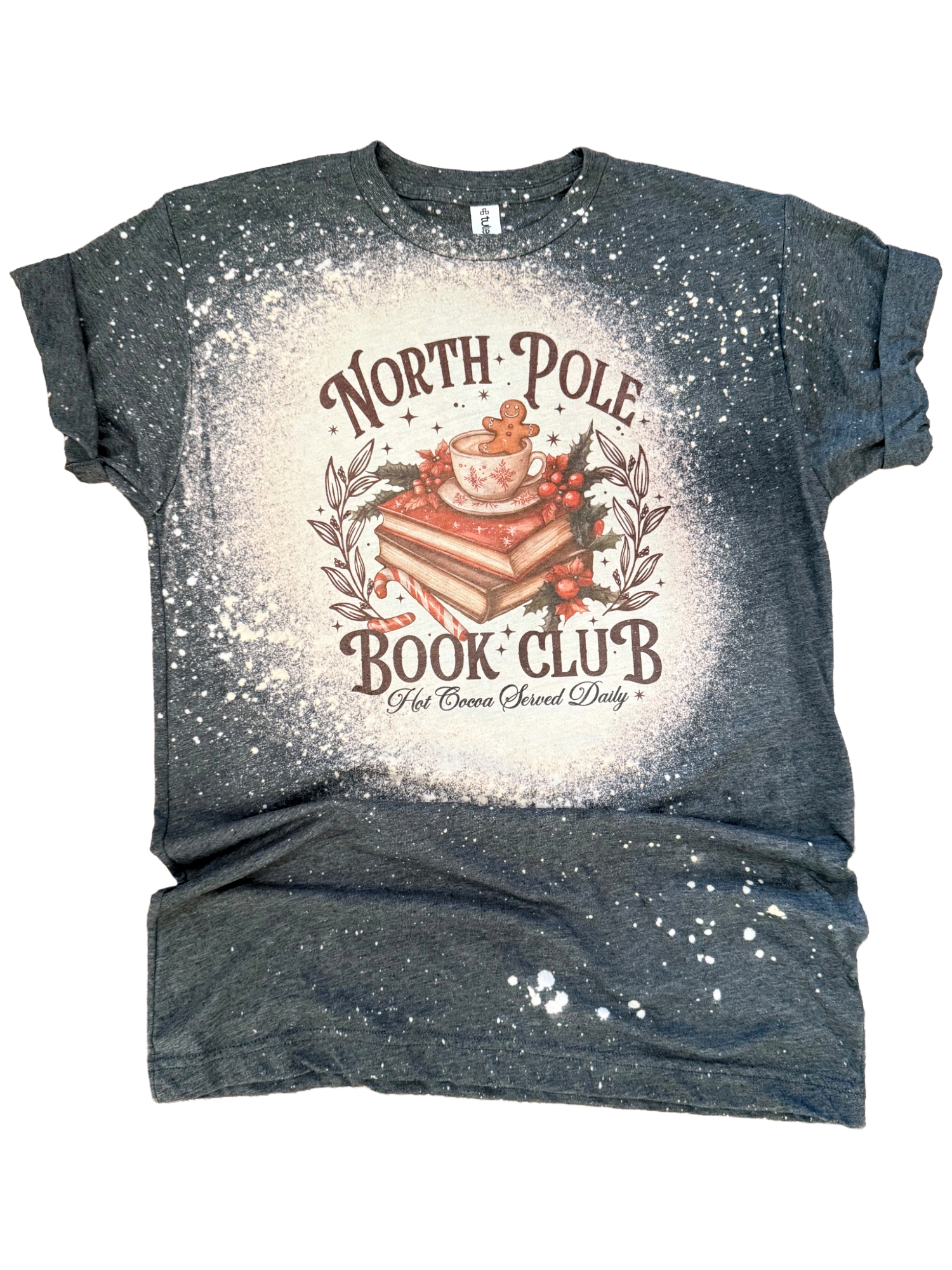 North Pole Book Club Christmas Bleached Tee Hoodie, Sweatshirt | PodTeesHub.com