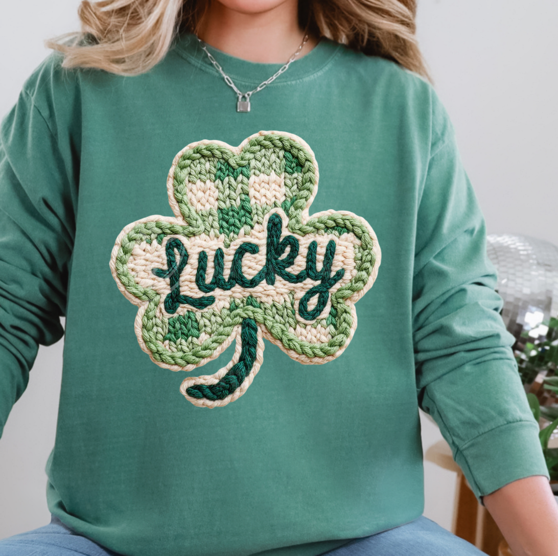 Faux Lucky Yarn Print Comfort Color Tee Hoodie, Sweatshirt | PodTeesHub.com