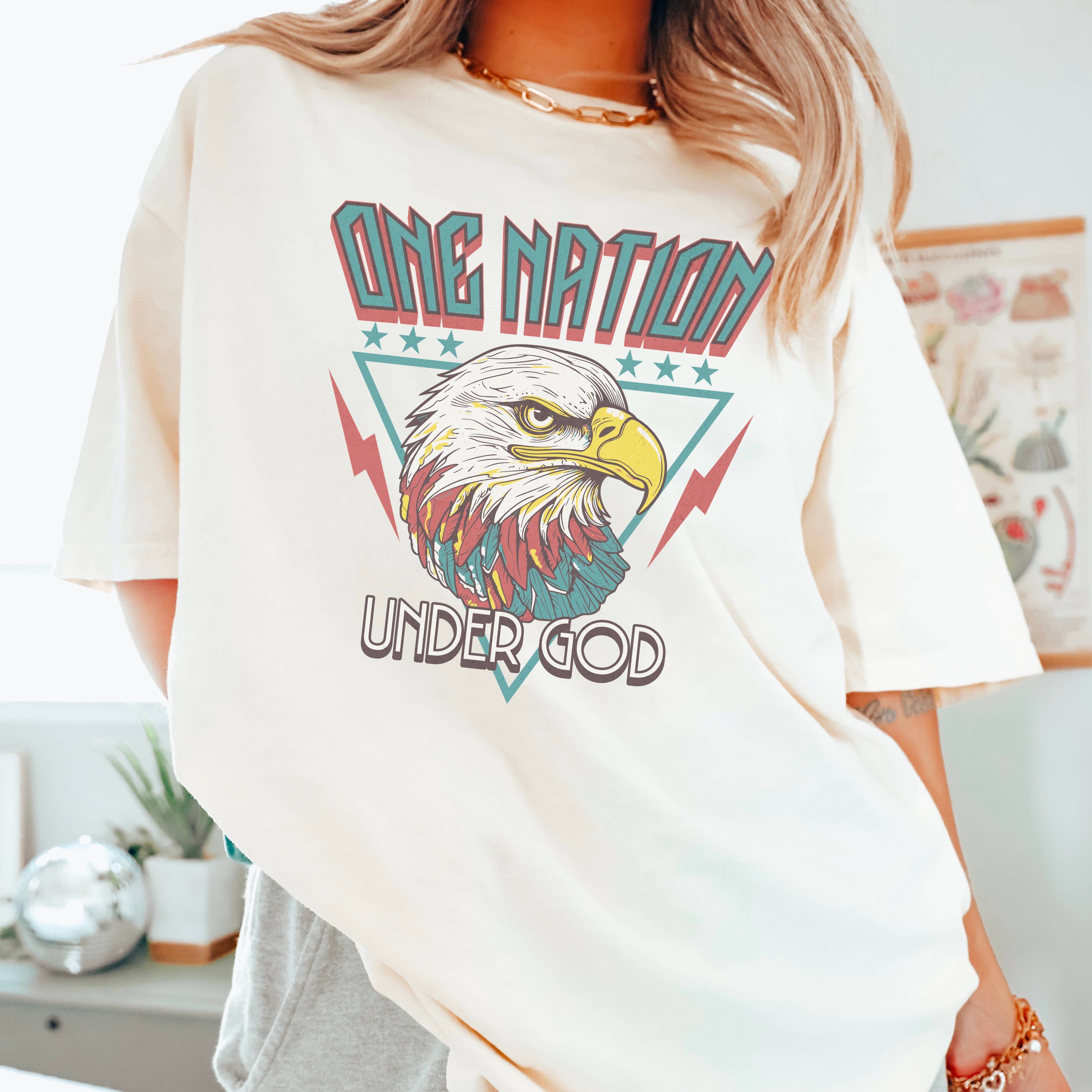 One Nation Under God  July 4th Graphic Shirt | Comfort Color Hoodie, Sweatshirt | PodTeesHub.com