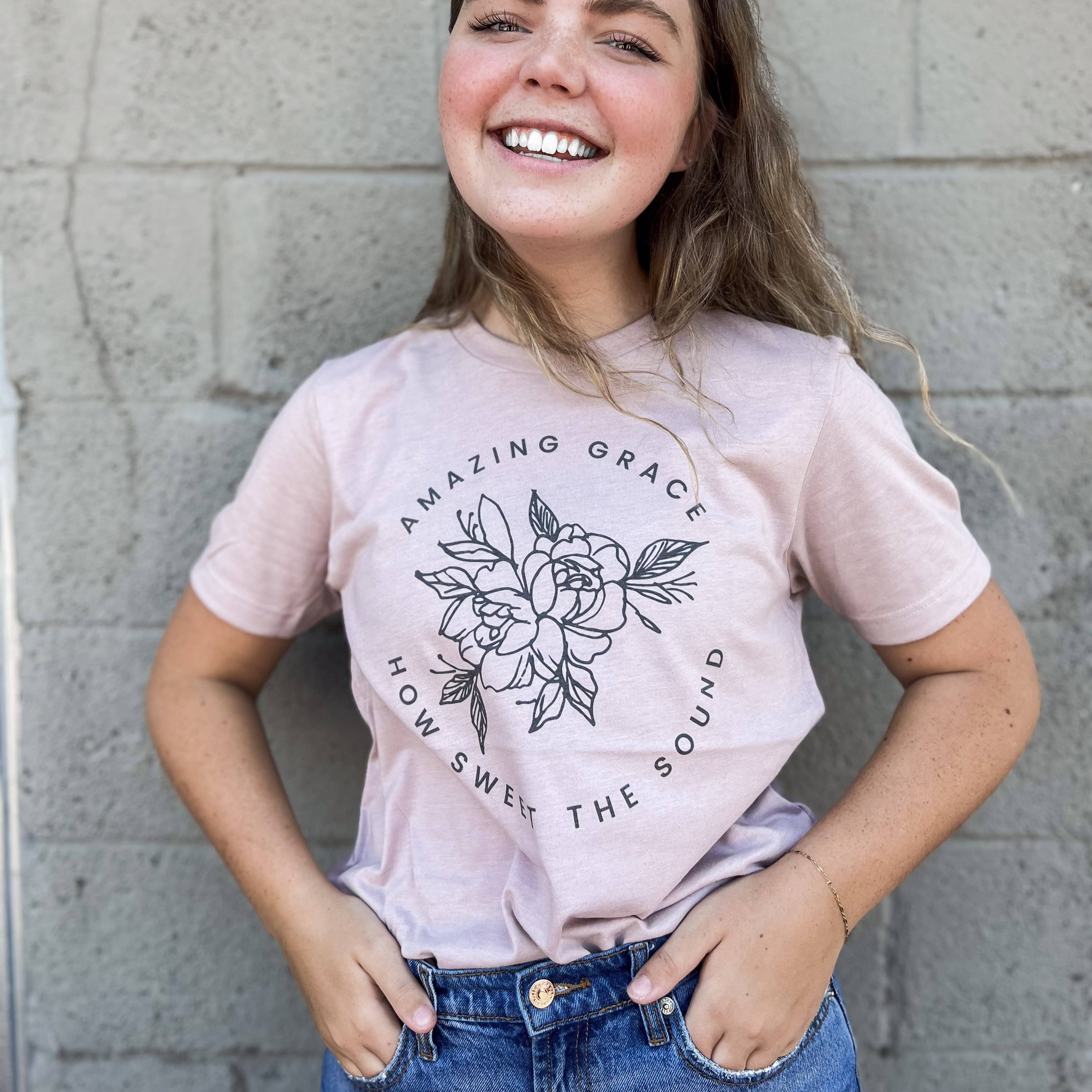 Amazing Grace Floral Women's Christian Tee Shirt Hoodie, Sweatshirt | PodTeesHub.com
