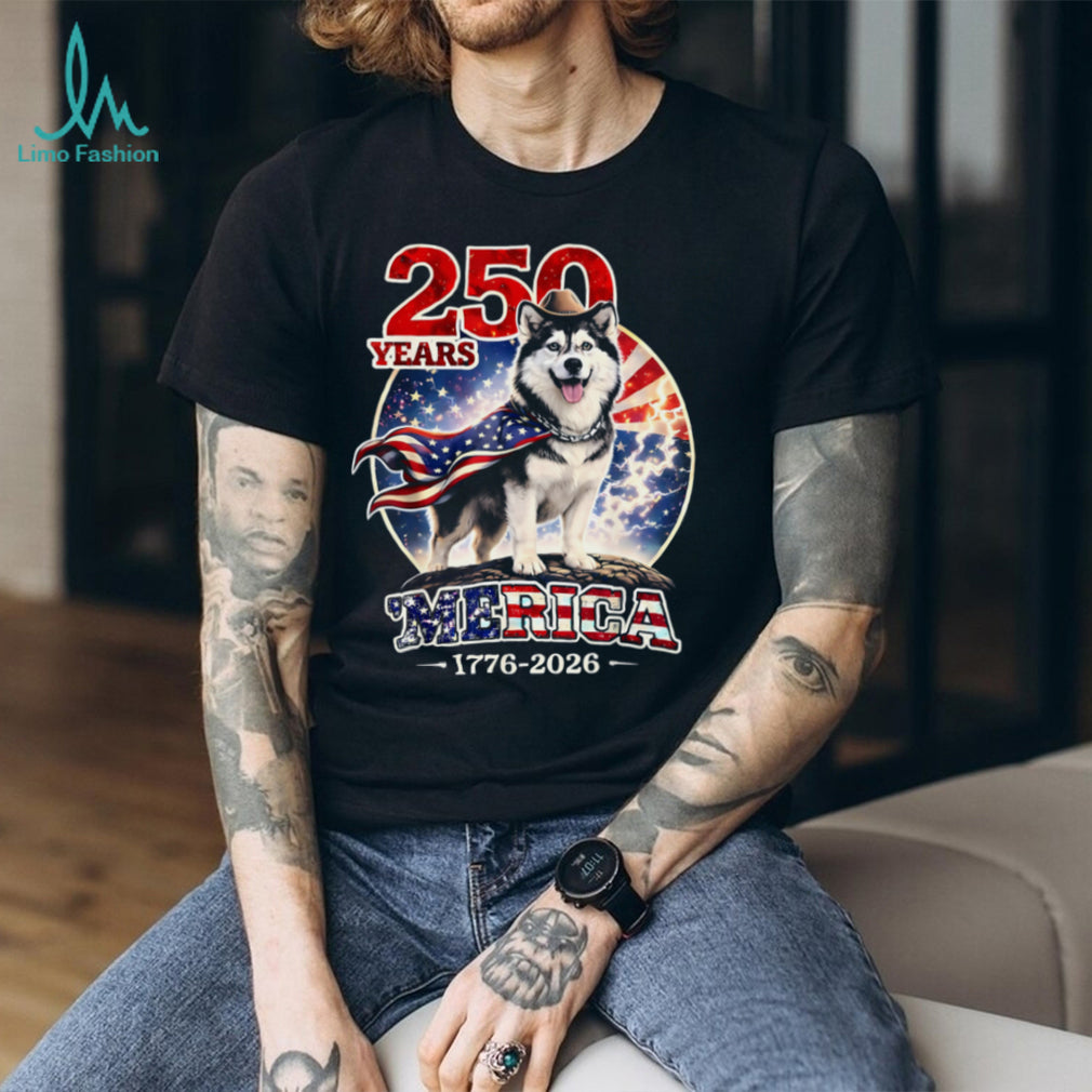 250 Years Merica Husky Dog American Flag Cape Shirt