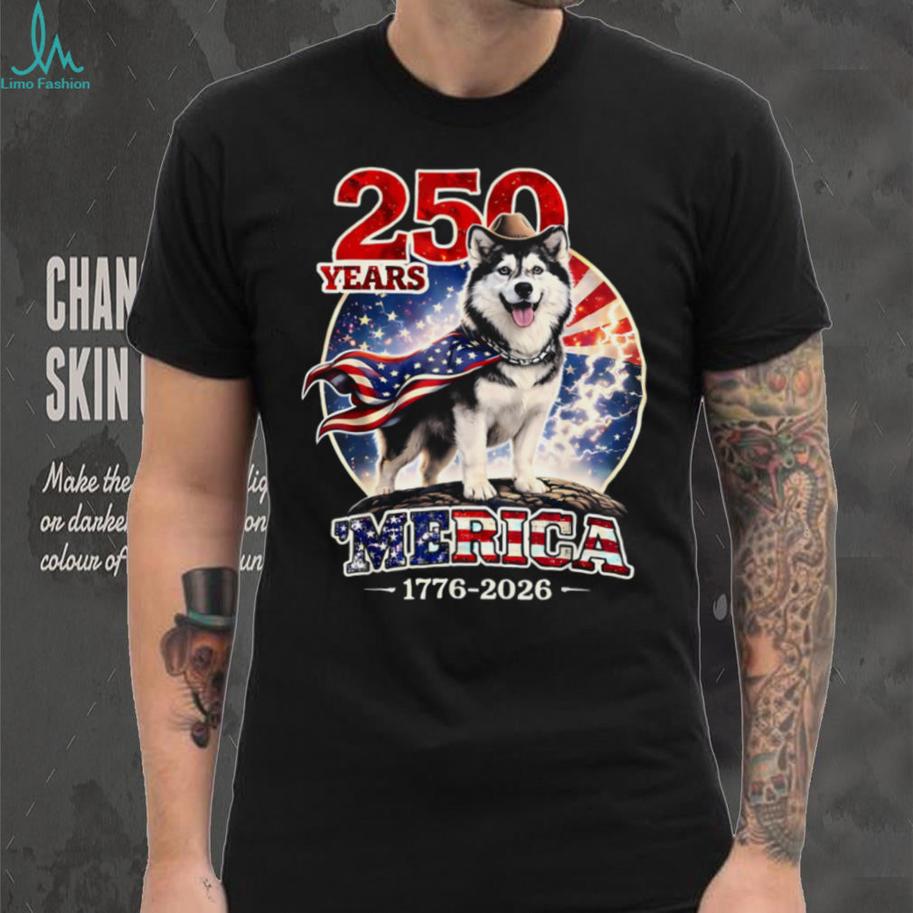 250 Years Merica Husky Dog American Flag Cape Shirt