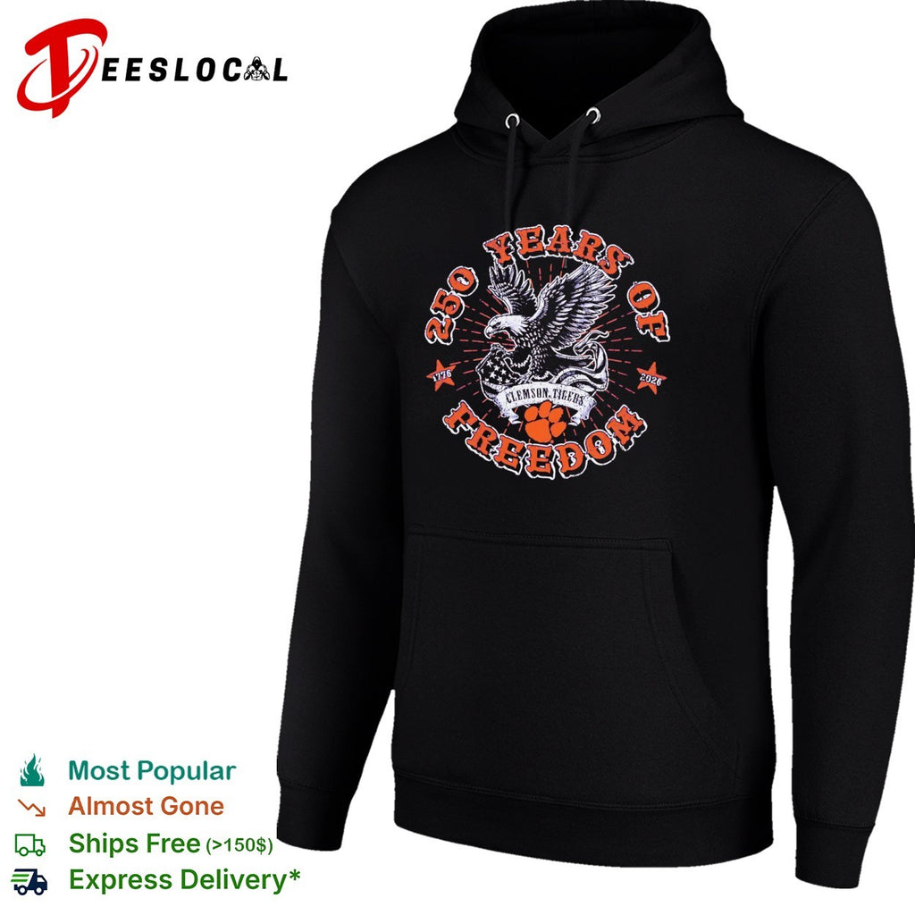 250 Years of Freedom Clemson Tigers 1776 2026 eagle and paw logo graphic shirt