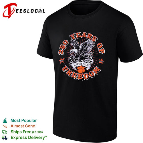 250 Years of Freedom Clemson Tigers 1776 2026 eagle and paw logo graphic shirt