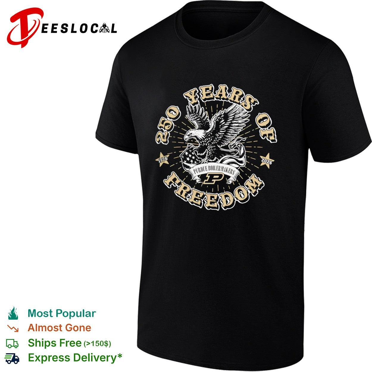 250 Years of Freedom Purdue Boilermakers 1776 2026 American Eagle Patriotic shirt