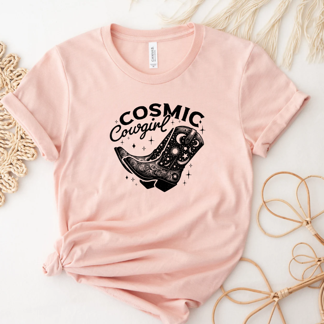 Cosmic Cowgirl Western Glam Graphic Tee Blush or Cream Hoodie, Sweatshirt | PodTeesHub.com