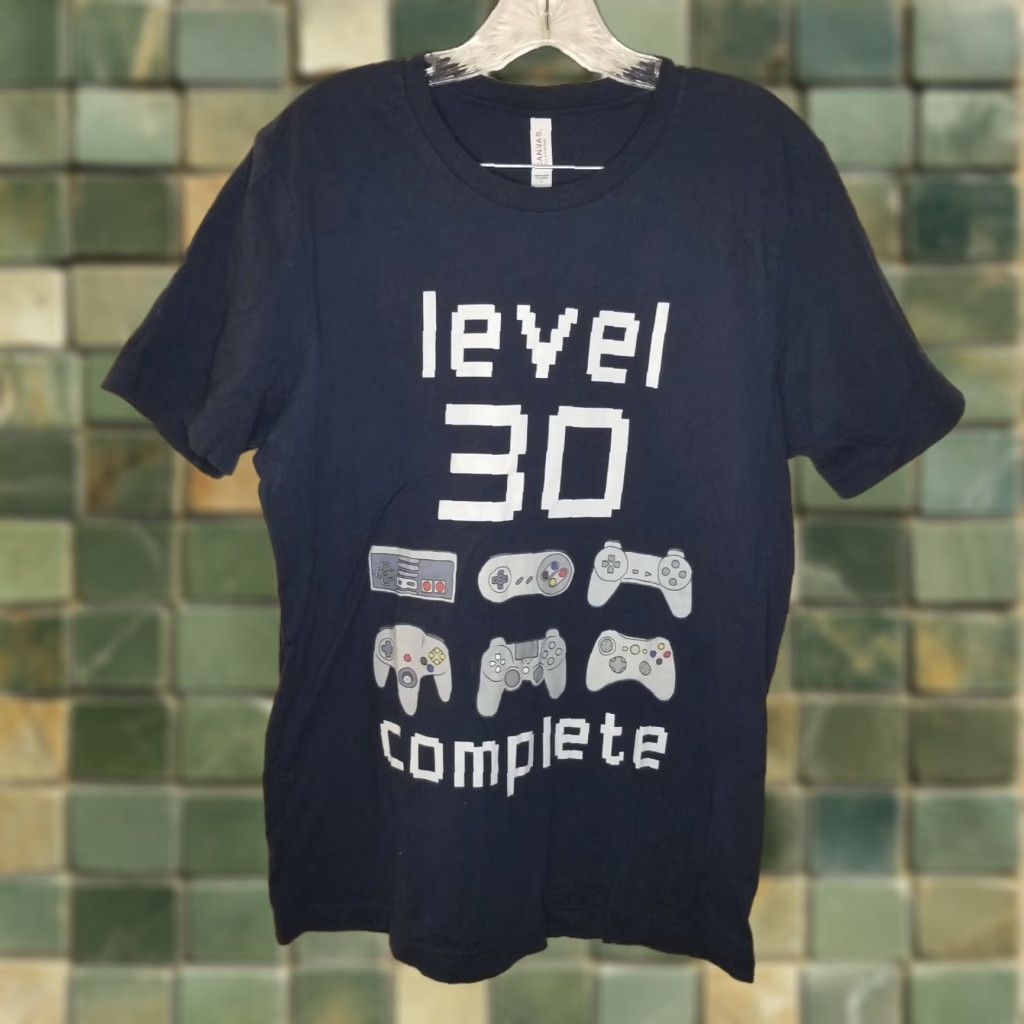 Vintage Bella Canvas Complete Gaming T Shirt Adult Large Blue Short Sleeve Mens Level 30 Hoodie, Sweatshirt | PodTeesHub.com