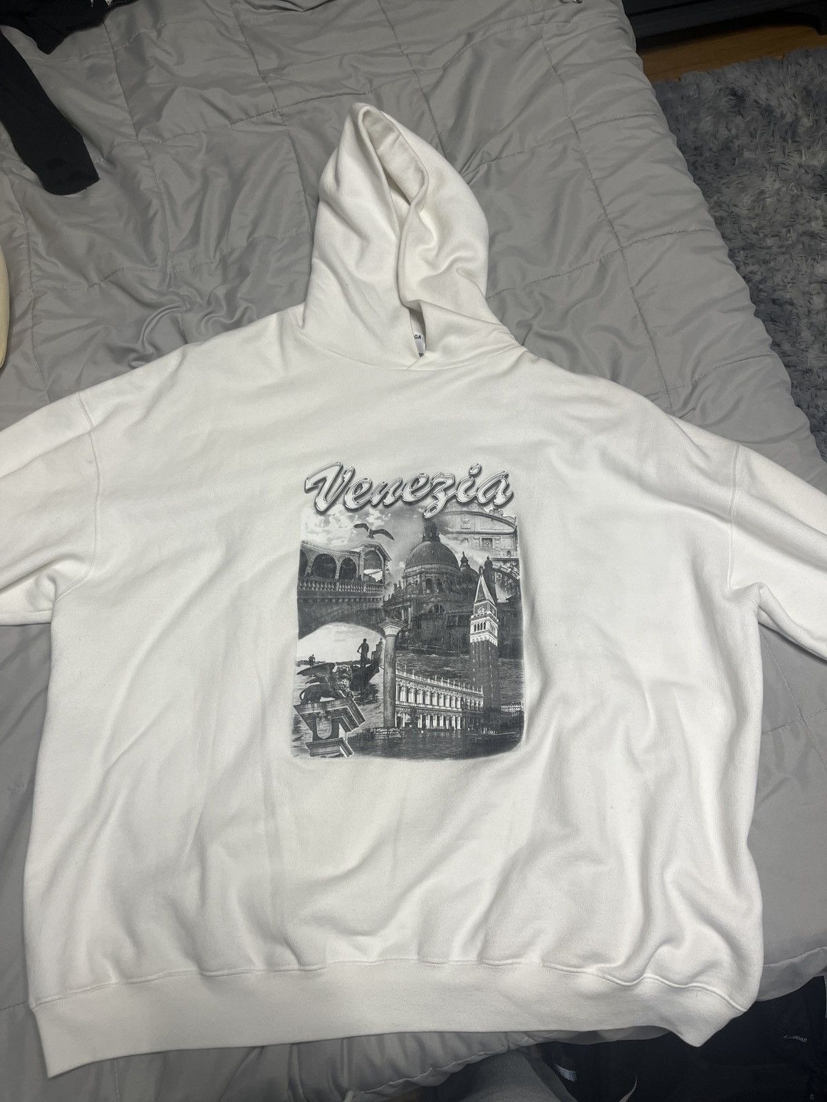 Balenciaga Throw Offers White Balenciaga Venezia Pullover Rare Hoodie T-Shirts, Sweatshirt | PodTeesHub.com