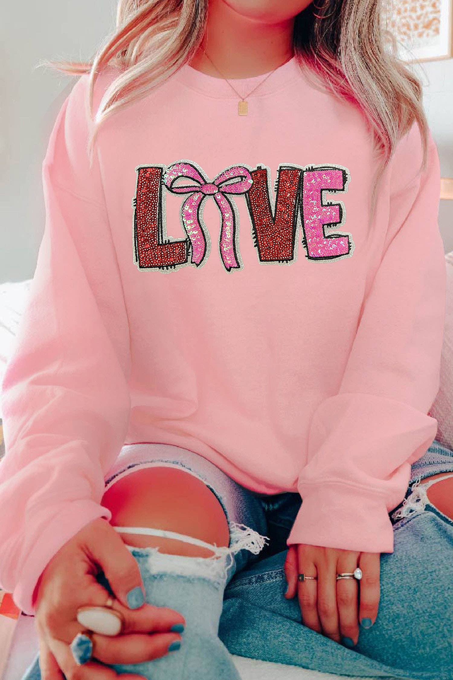 Bow Love Sequin Pattern Valentine Sweatshirt (S-2XL) T-Shirts, Hoodie | PodTeesHub.com