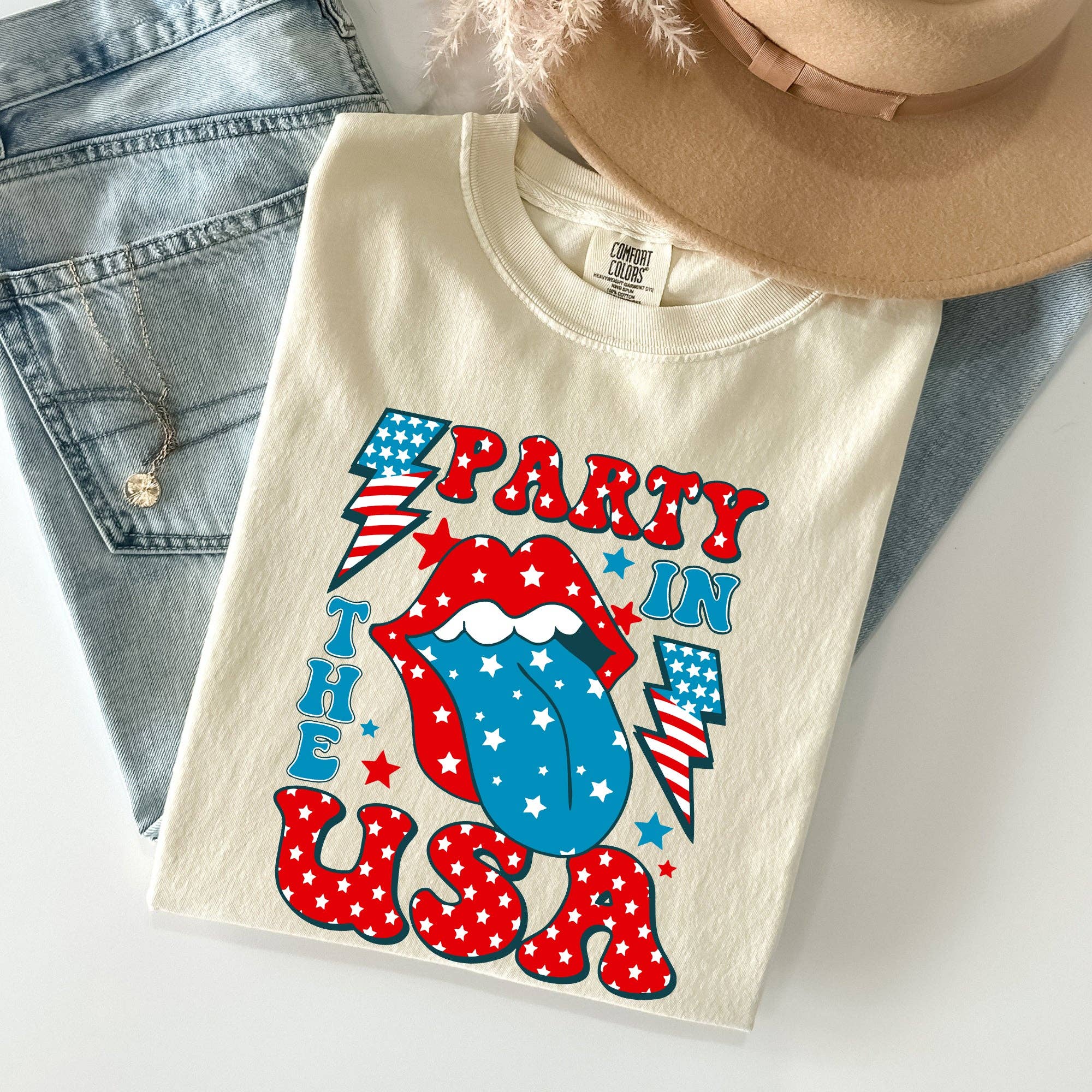 Retro Party in the USA, Front and Back, Tongue, Tshirt Hoodie, Sweatshirt | PodTeesHub.com