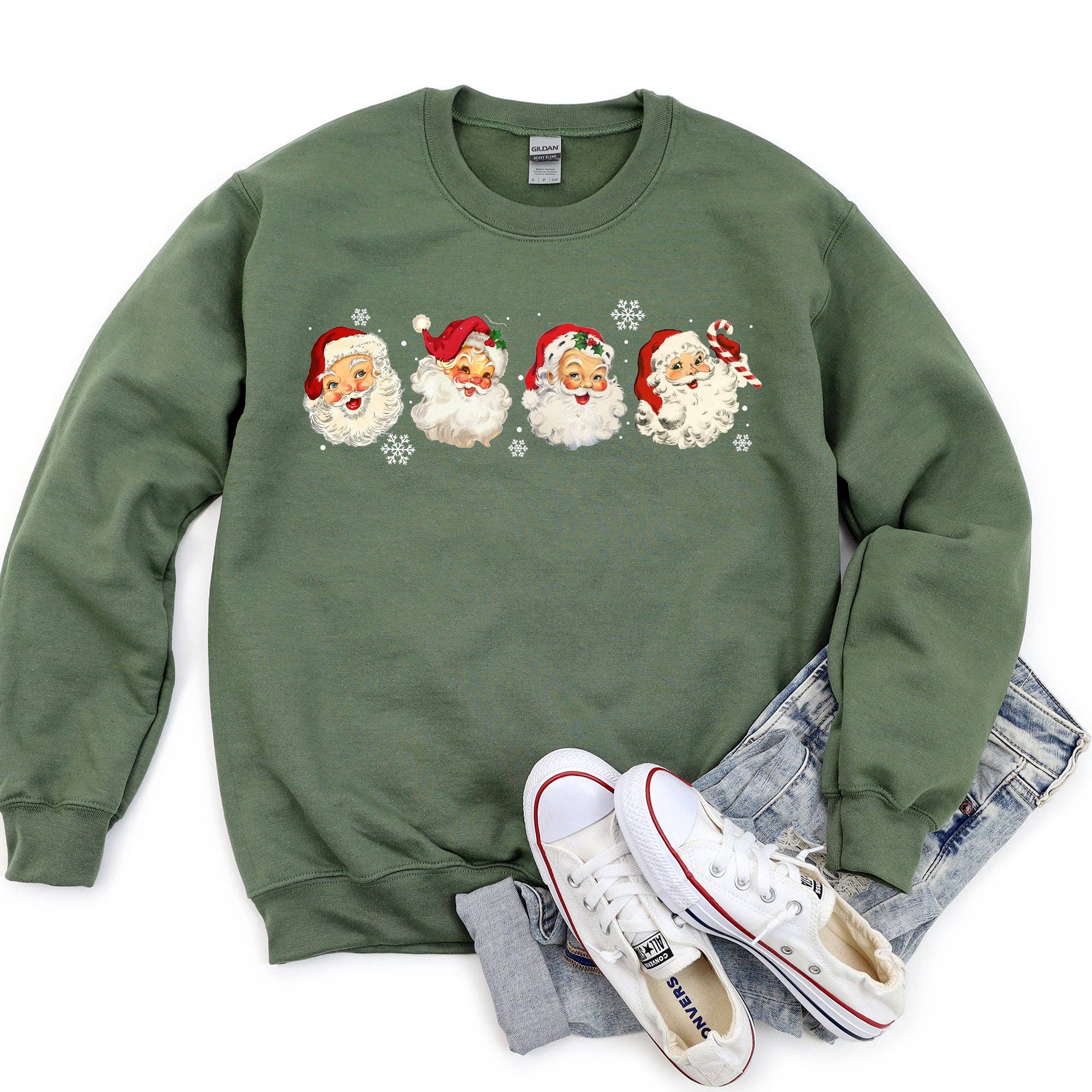 Retro Santas with Snowflakes, Christmas Sweatshirt T-Shirts, Hoodie | PodTeesHub.com