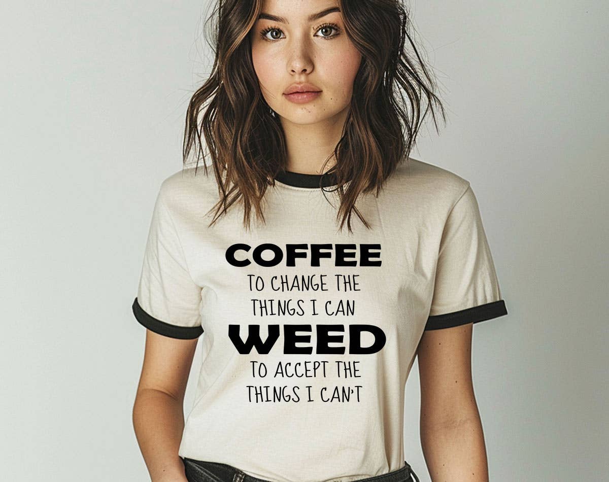 Coffee & Weed Affirmation - Positive Saying Hemp Ringer Tee Hoodie, Sweatshirt | PodTeesHub.com