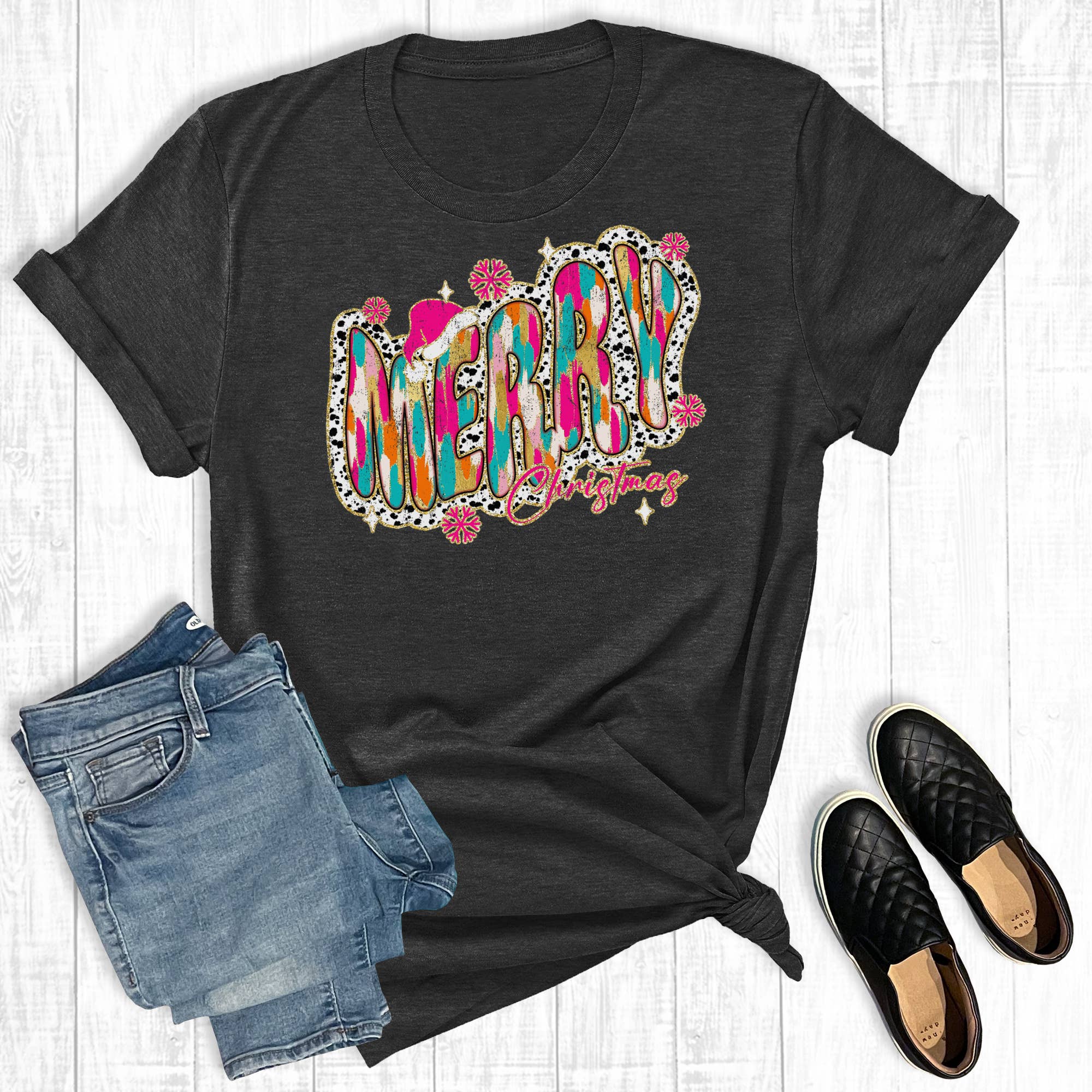 Retro Colorful Merry Christmas Graphic Tee Hoodie, Sweatshirt | PodTeesHub.com