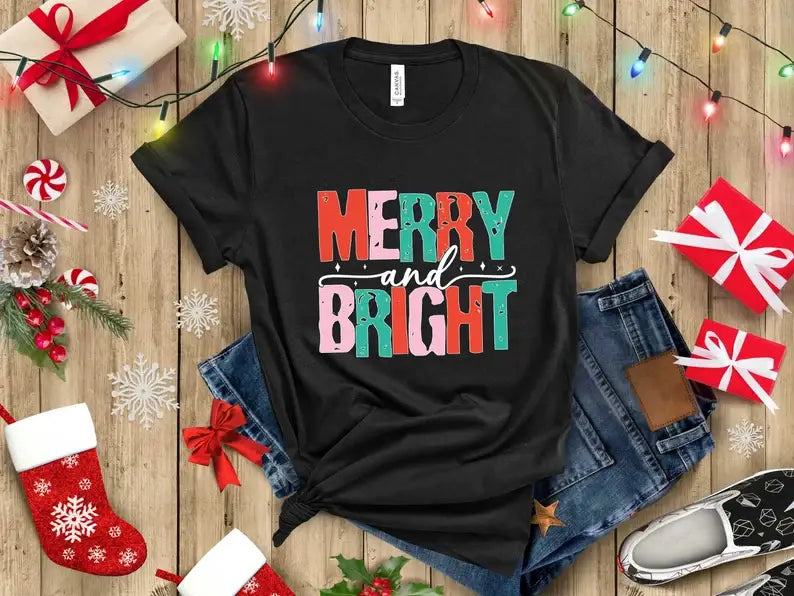 Merry and Bright T-Shirt Hoodie, Sweatshirt | PodTeesHub.com