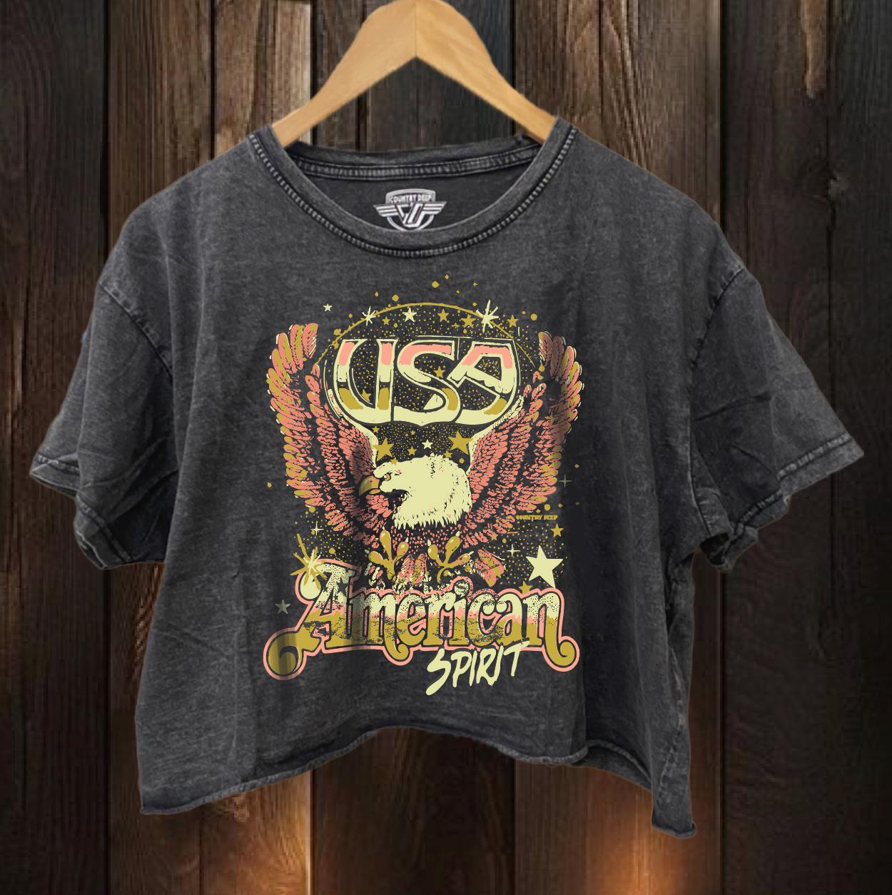 American Spirit USA Relaxed Cropped Acid Wash T-Shirt Hoodie, Sweatshirt | PodTeesHub.com