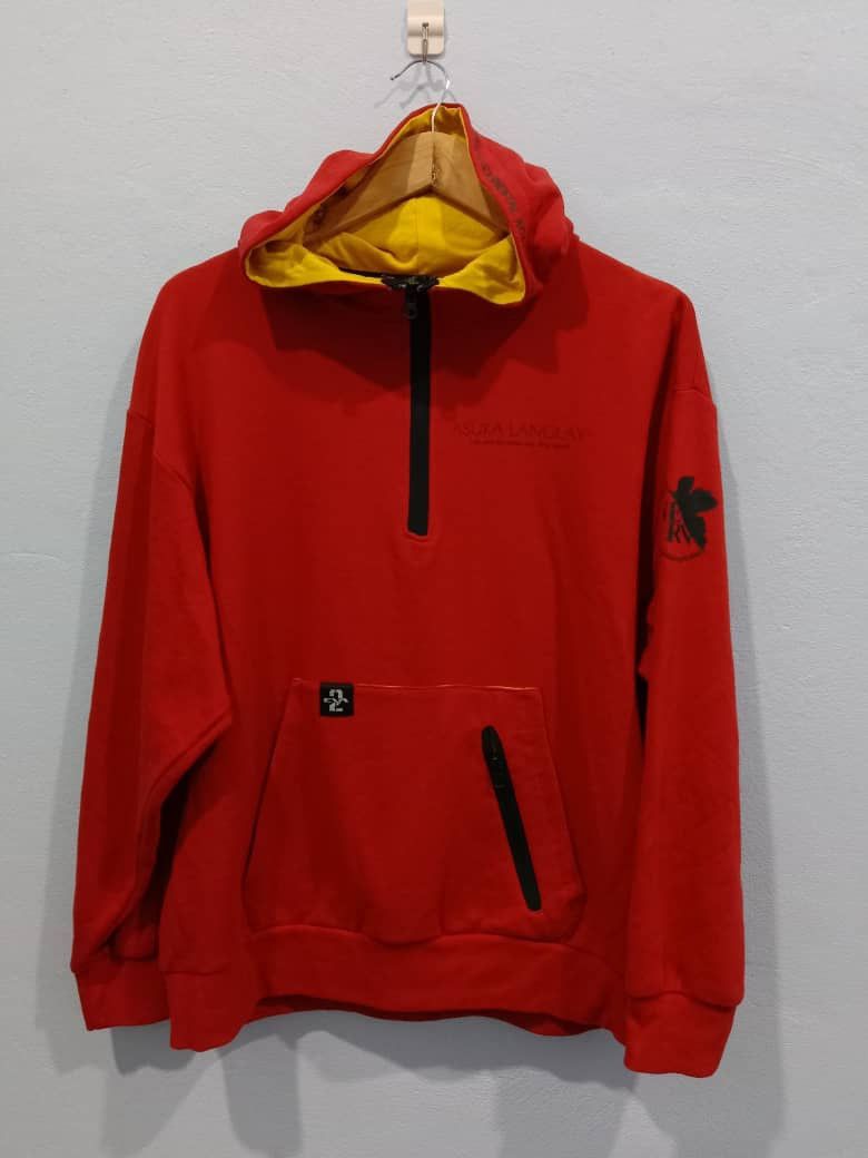 Evangelion Anime Halfzipper Red Hoodie Medium Saiz T-Shirts, Sweatshirt | PodTeesHub.com