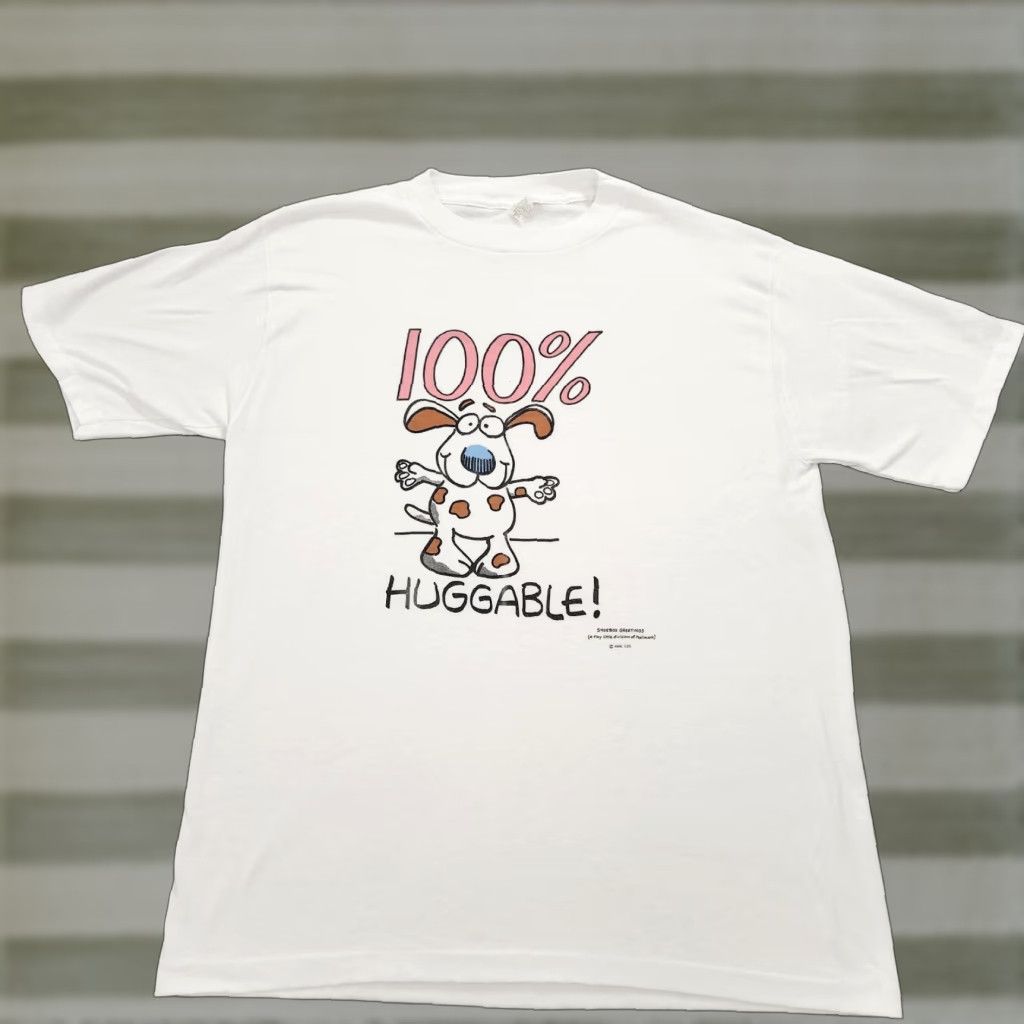 Vintage Shoebox Greetings T Shirt Mens Xl White Graphic 100 Huggable Crew Neck Short Sleeve Hoodie, Sweatshirt