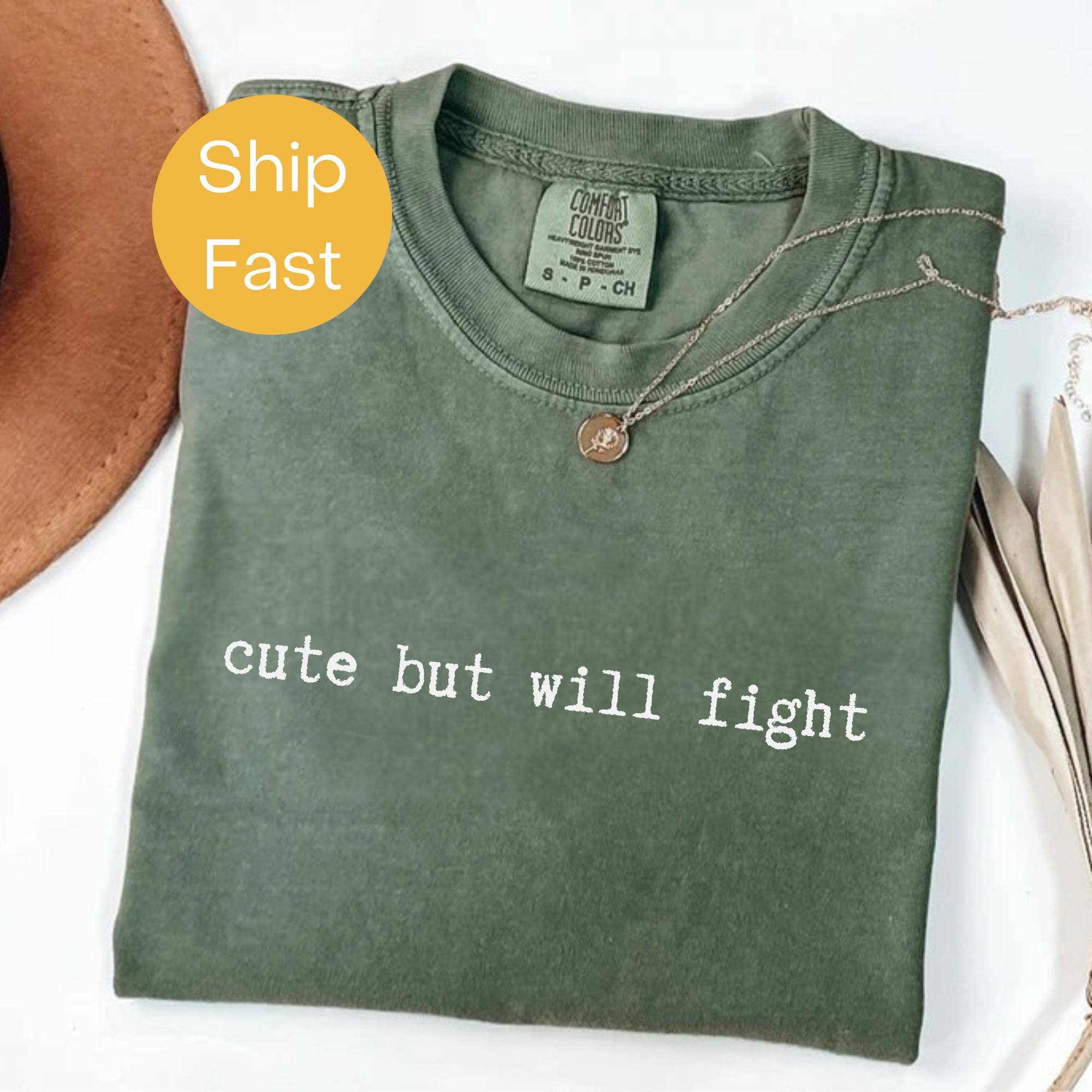 Cute But Will Fight Sassy Quote Tee For Her Hoodie, Sweatshirt | PodTeesHub.com