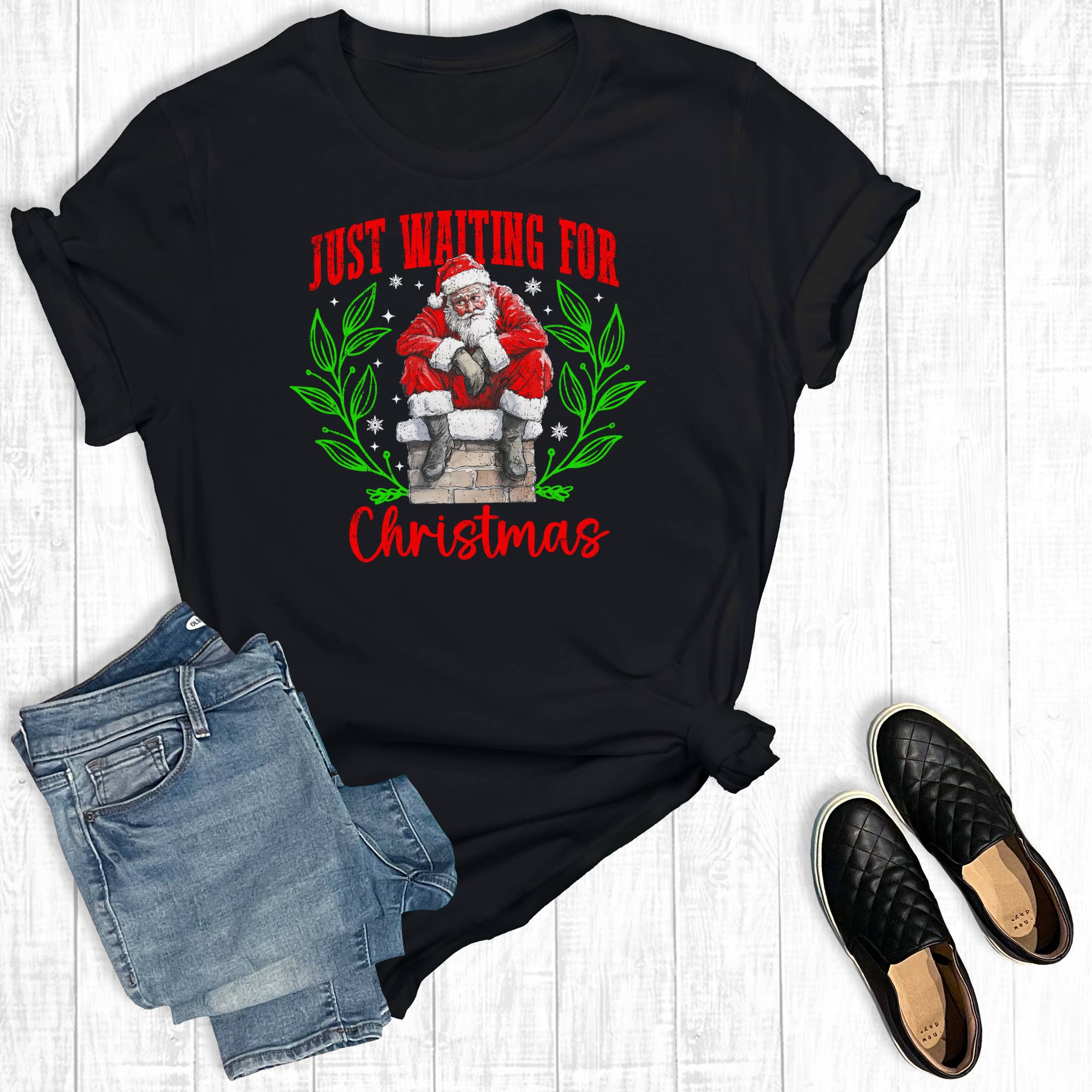 Retro Funny Just Waiting For Christmas Graphic Tee Hoodie, Sweatshirt | PodTeesHub.com