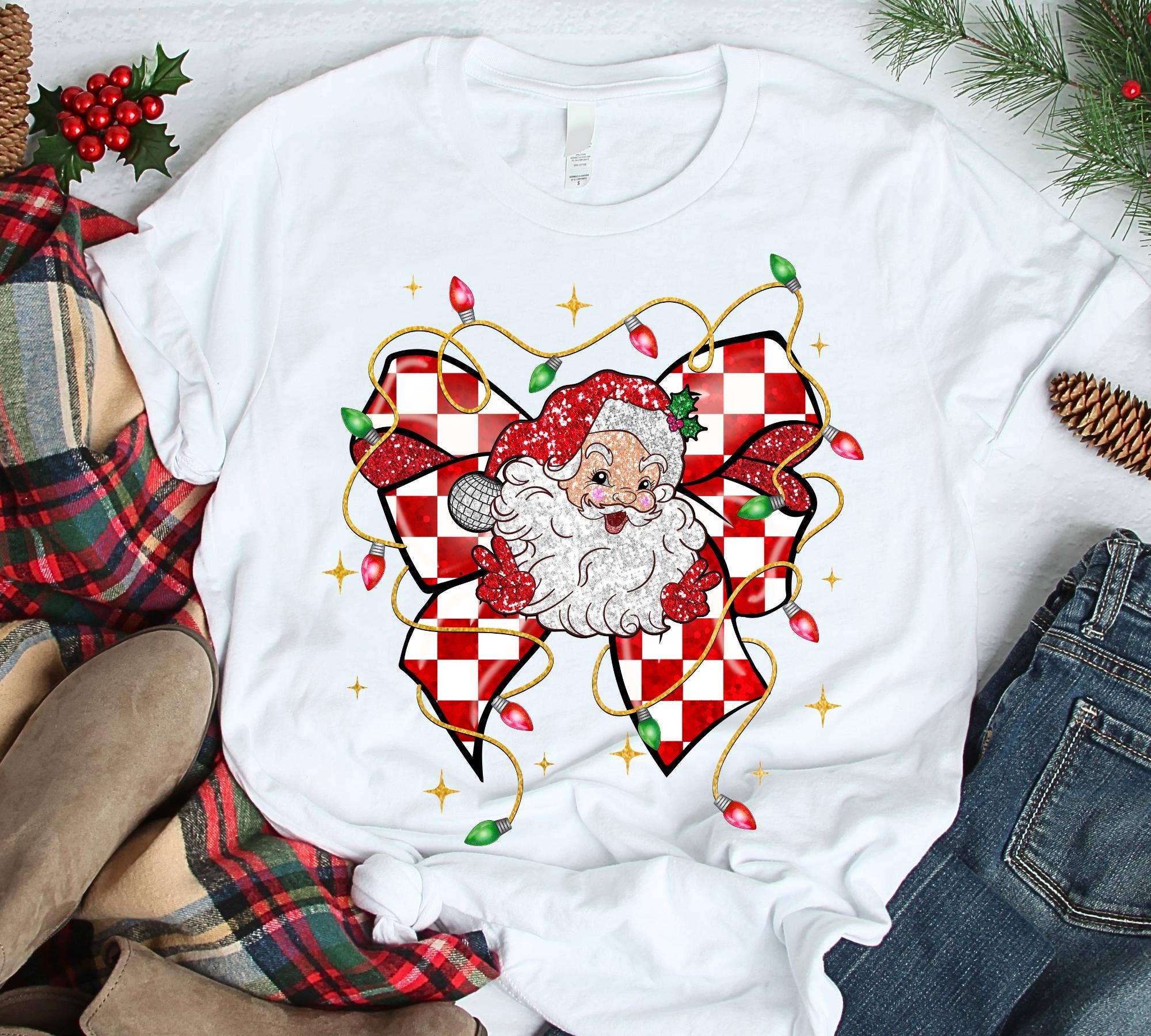 Retro Santa Heart Christmas Tee Shirt Hoodie, Sweatshirt | PodTeesHub.com