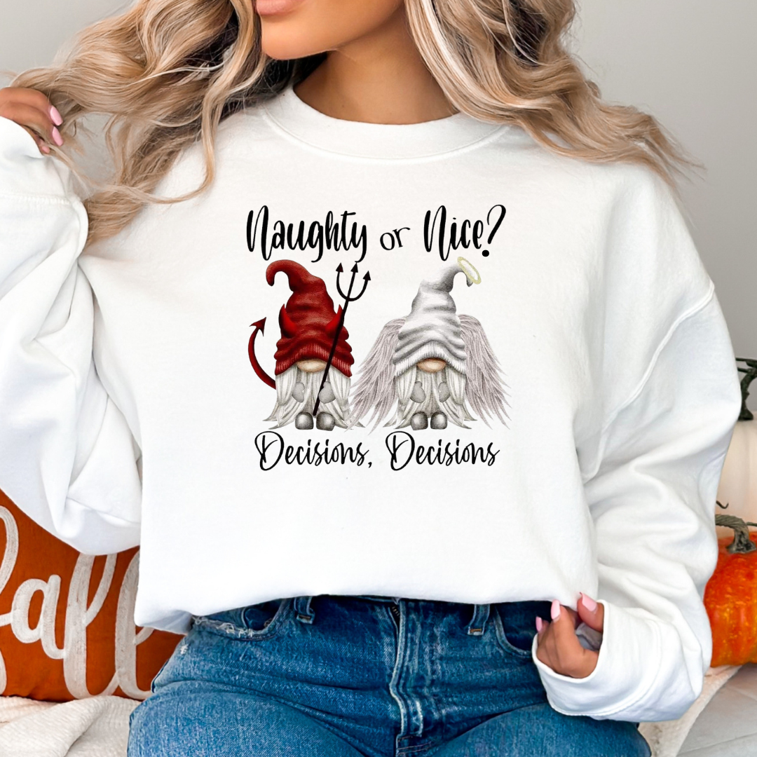 Nice or Naughty Gnome Christmas Holiday Sweatshirt T-Shirts, Hoodie | PodTeesHub.com