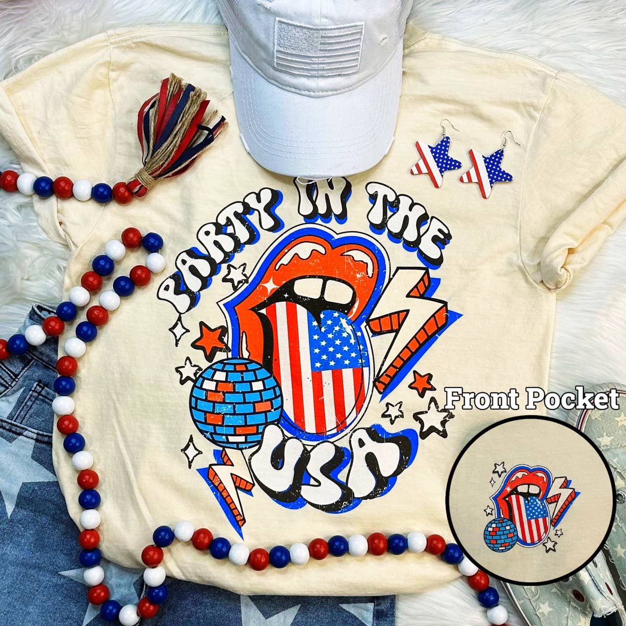 Party in the USA Ivory Pigment Dyed Tee Hoodie, Sweatshirt | PodTeesHub.com