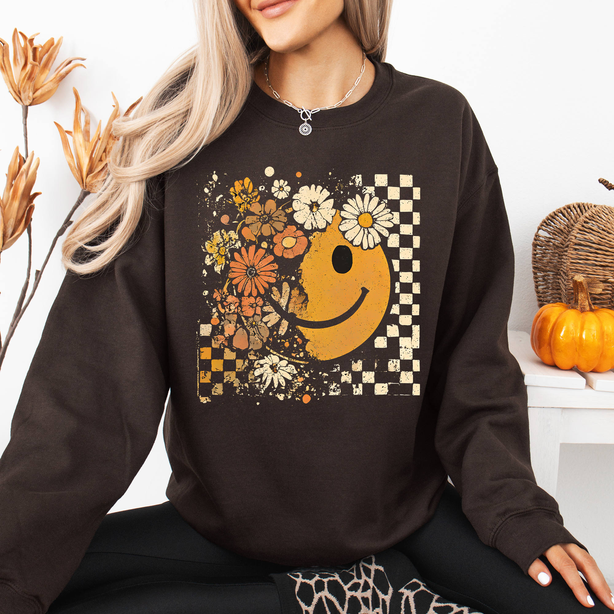 Retro Smiley, Halloween, Autumn, Fall, Flowers Sweatshirt T-Shirts, Hoodie | PodTeesHub.com