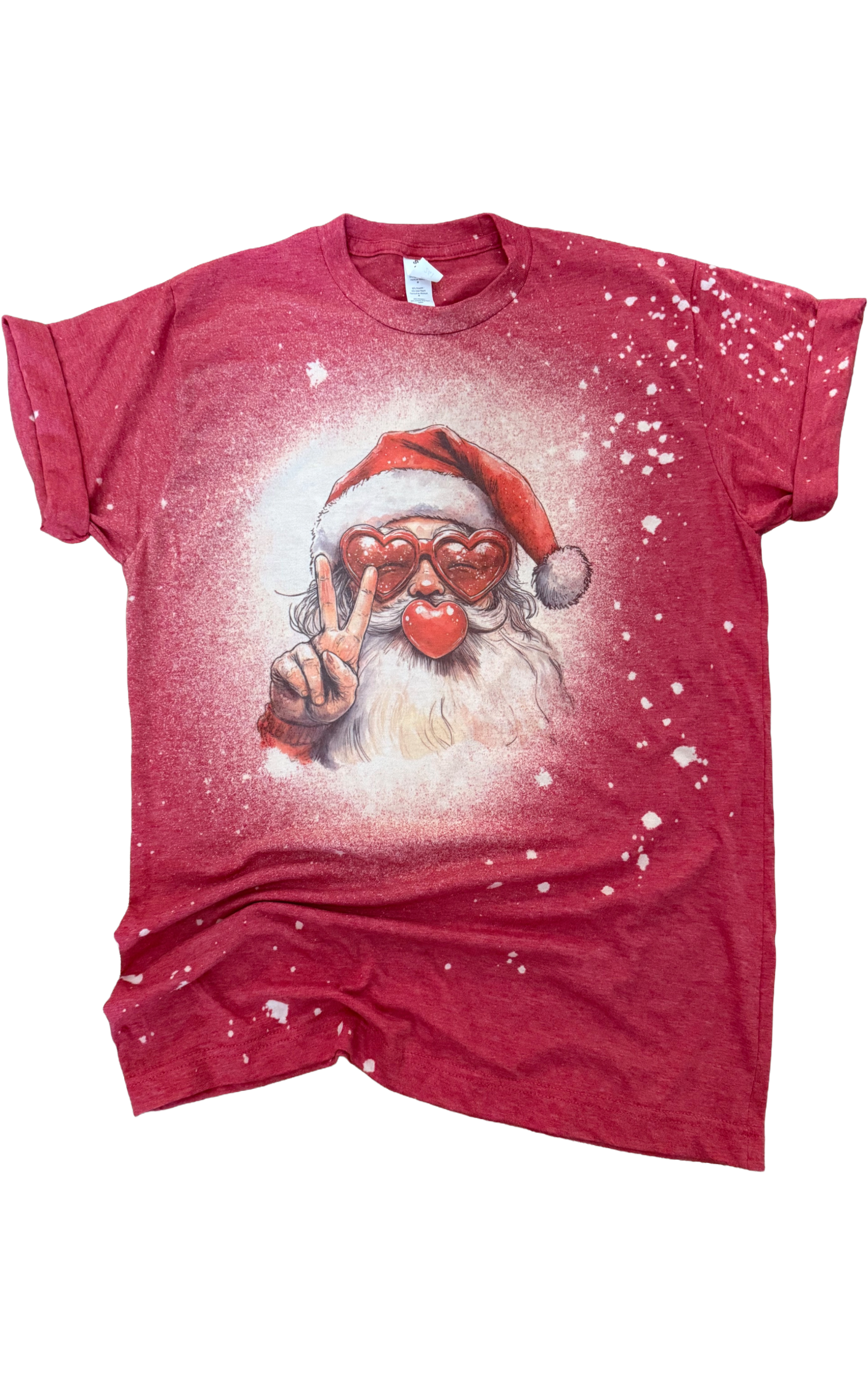 Santa Bubblegum Heart Christmas Bleached Tee Hoodie, Sweatshirt | PodTeesHub.com