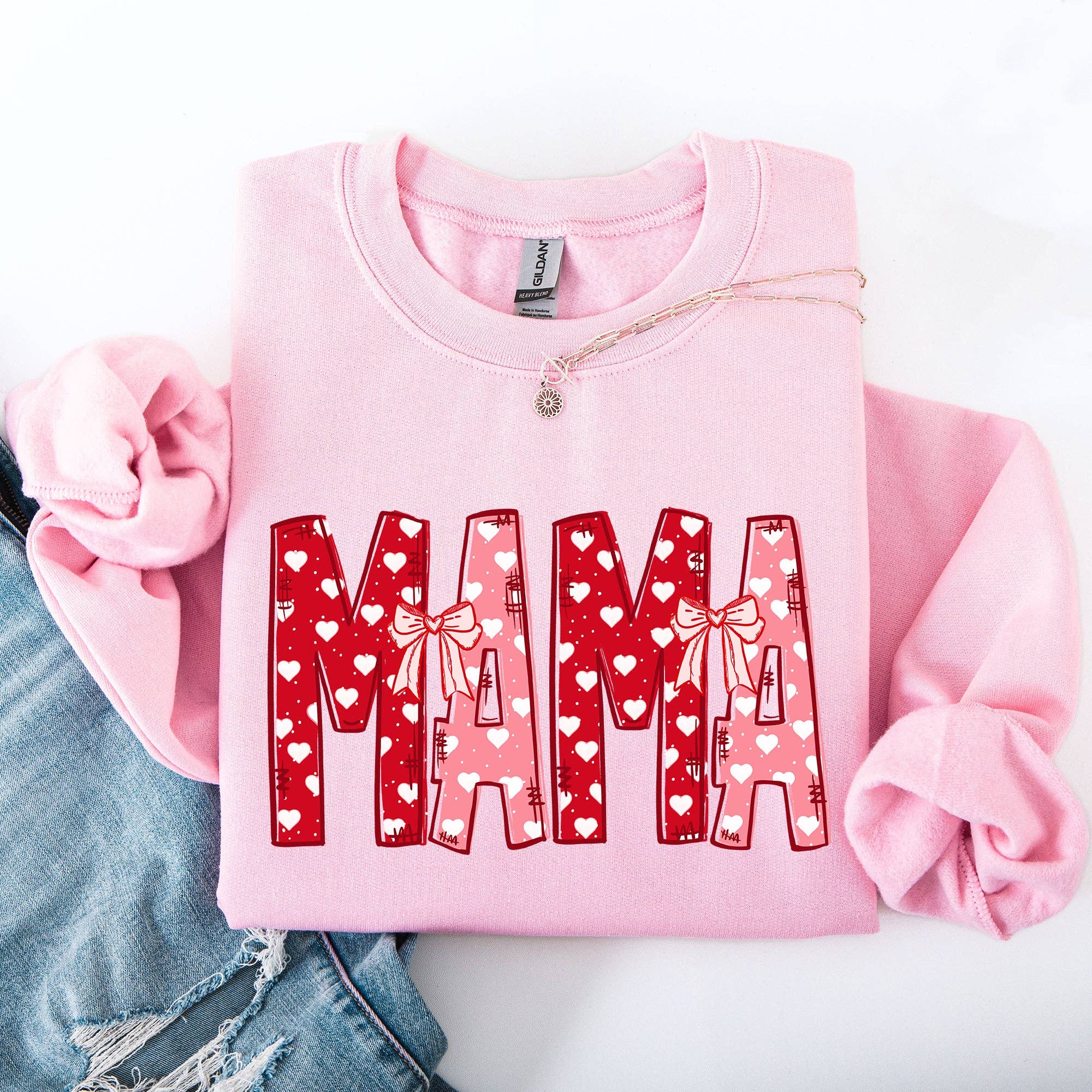Mama, Valentine's Day, Ribbons, Hearts, Love Sweatshirt T-Shirts, Hoodie | PodTeesHub.com