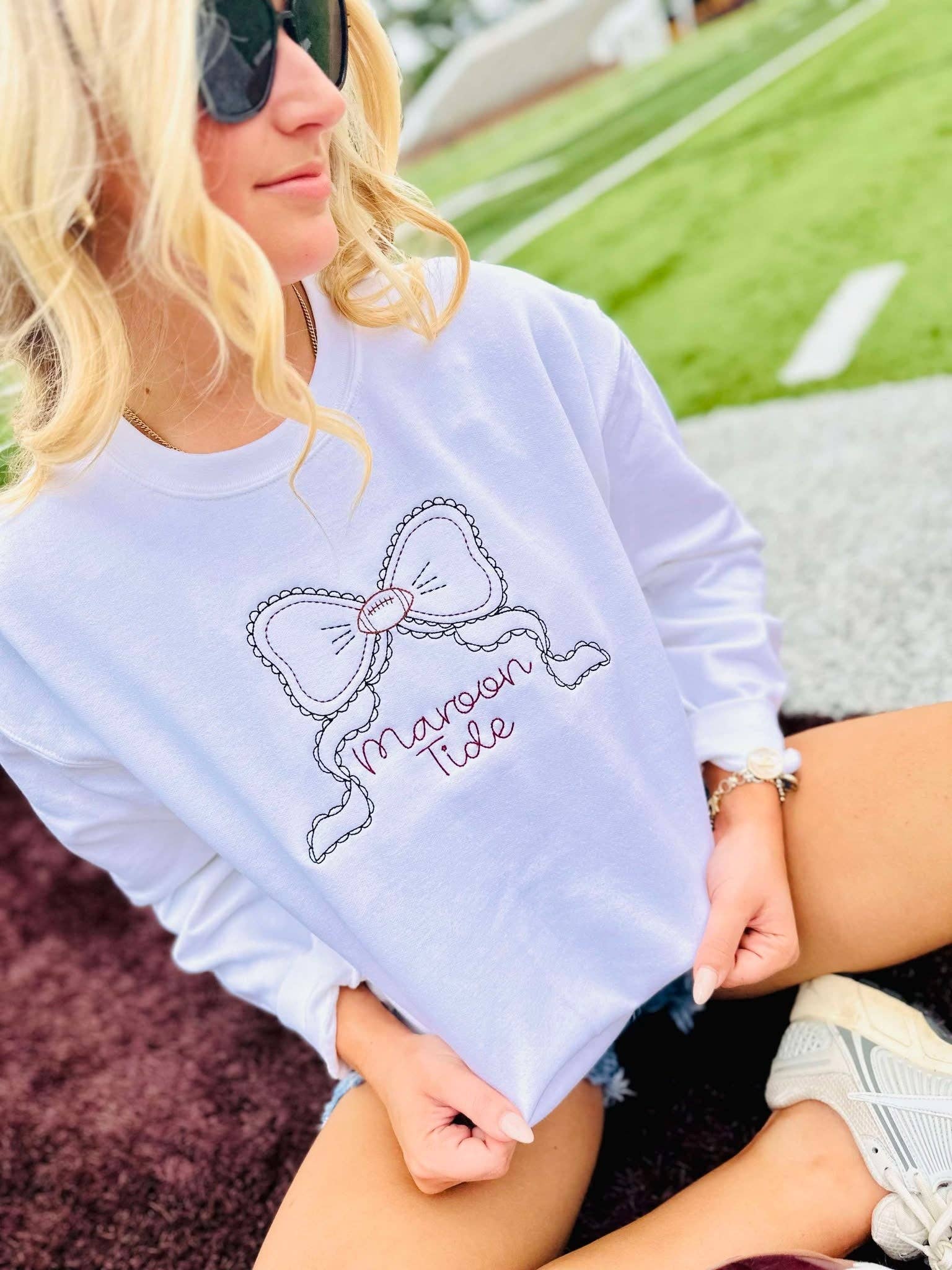Coquette School Spirit Bow Embroidered Sweatshirt T-Shirts, Hoodie | PodTeesHub.com