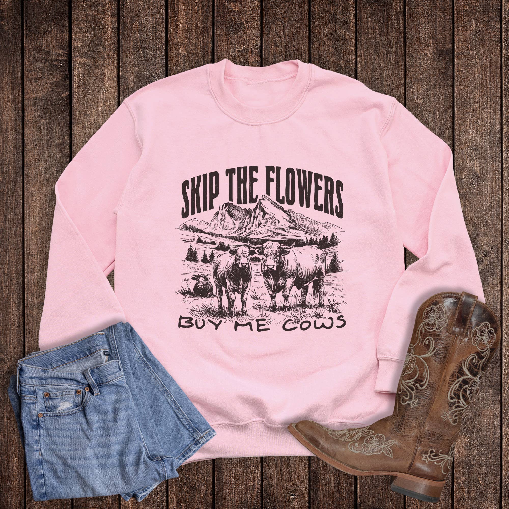 Valentine Western Skip Flowers Buy Cows Sweatshirt T-Shirts, Hoodie | PodTeesHub.com