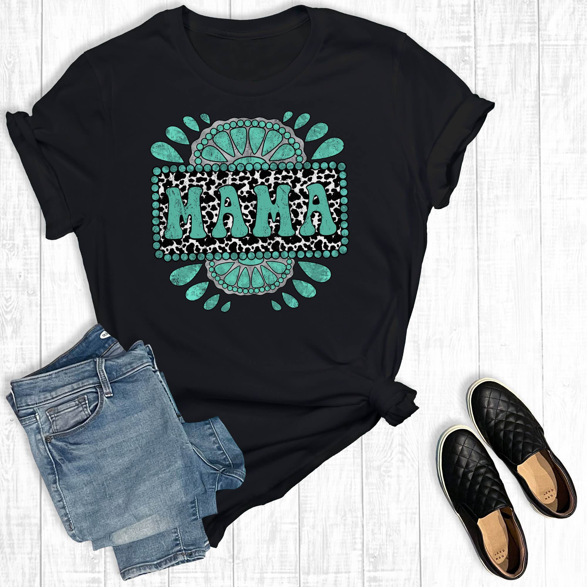 Western Mama Turquoise Concho Graphic Tee Hoodie, Sweatshirt | PodTeesHub.com