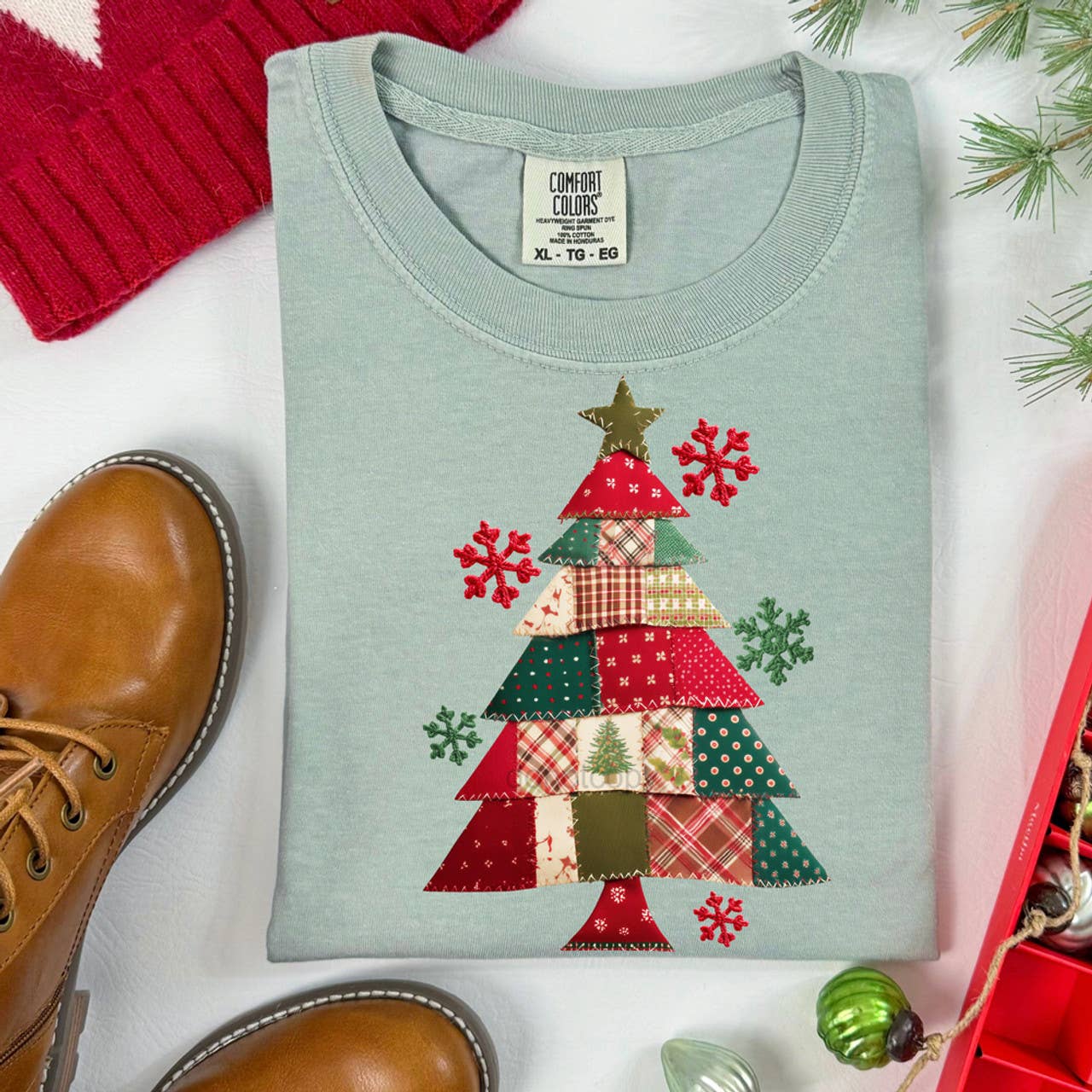 Patchwork Christmas Tree Tee Hoodie, Sweatshirt | PodTeesHub.com