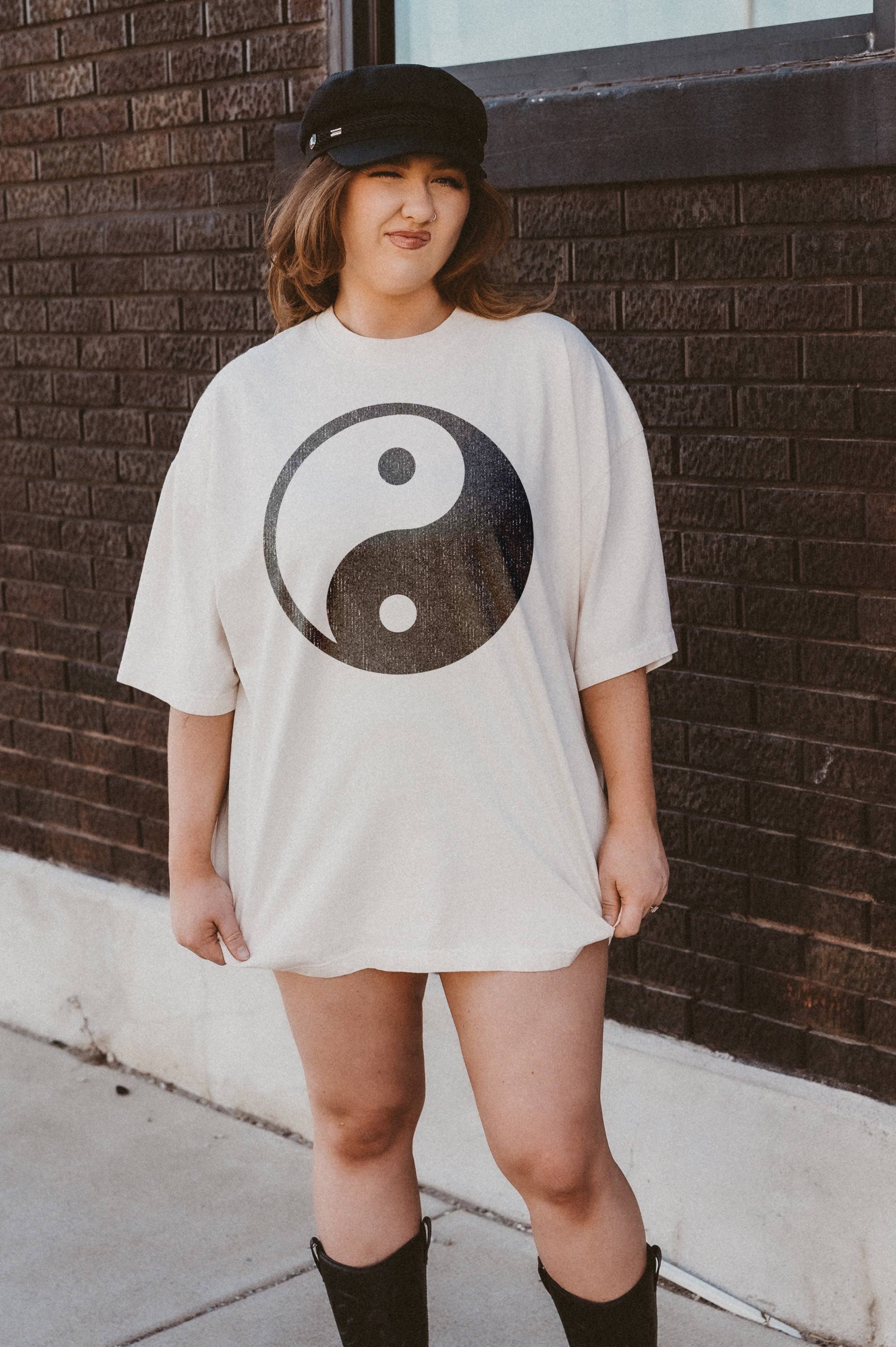Yin Yang Boho Graphic Tee - Ivory Hoodie, Sweatshirt | PodTeesHub.com