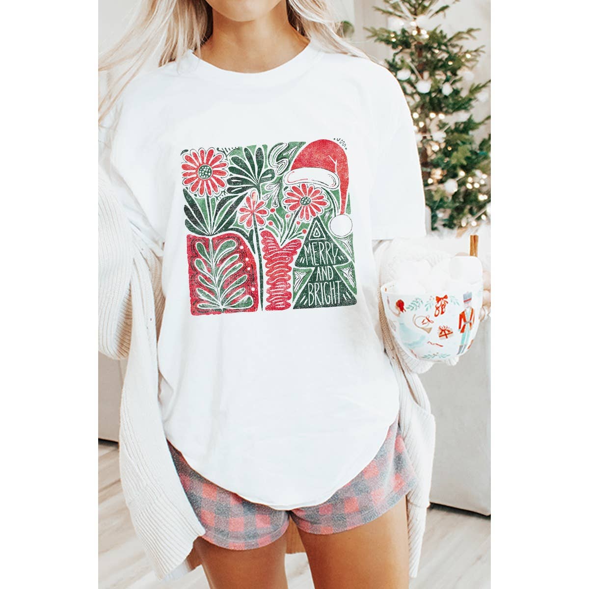 Merry and Bright  Vintage Graphic Oversized Tee Hoodie, Sweatshirt | PodTeesHub.com