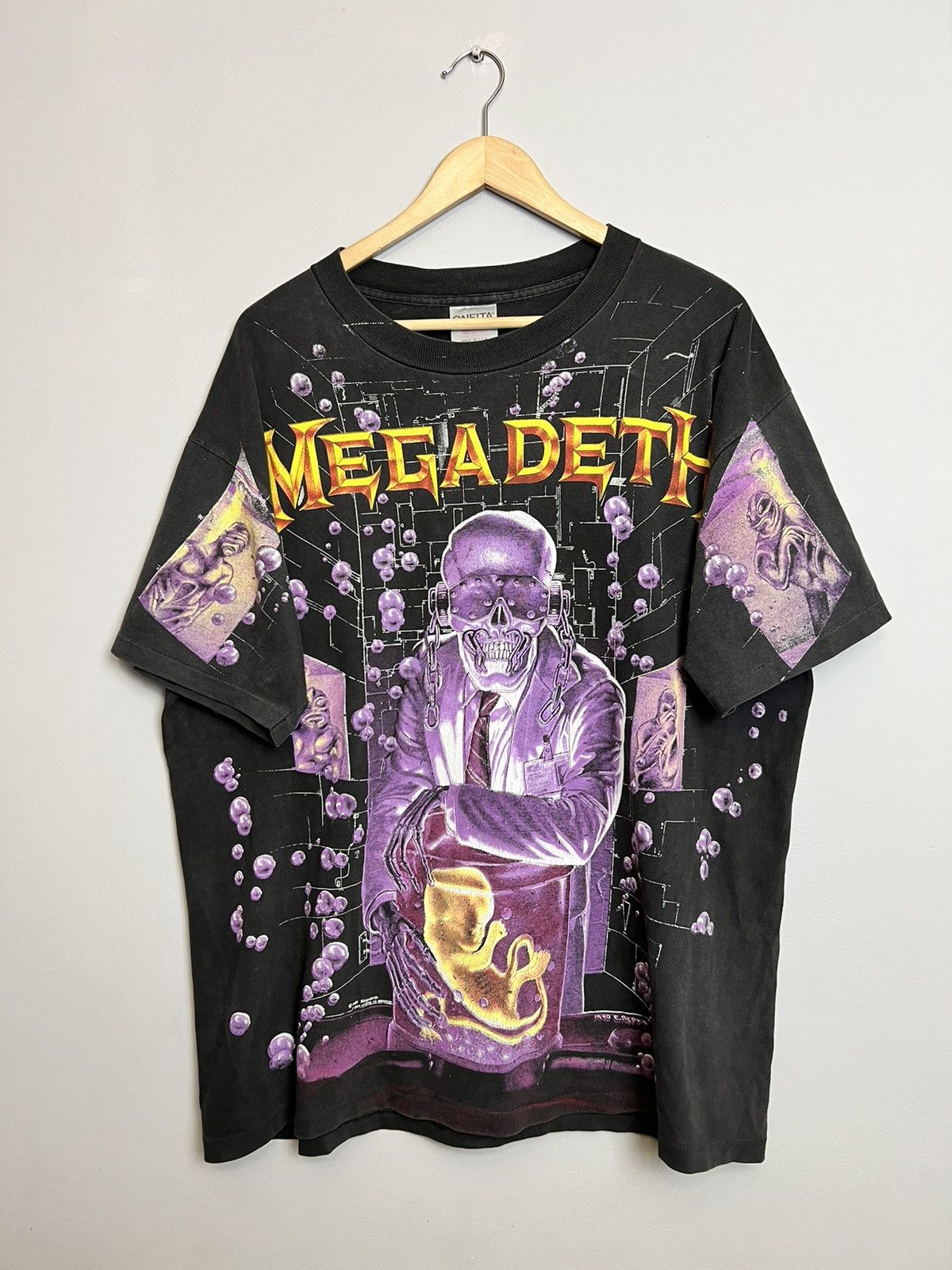 Band Tees 90s Vintage 1991 Megadeth Rock Heavy Aop Metal Band T Shirt Hoodie, Sweatshirt | PodTeesHub.com