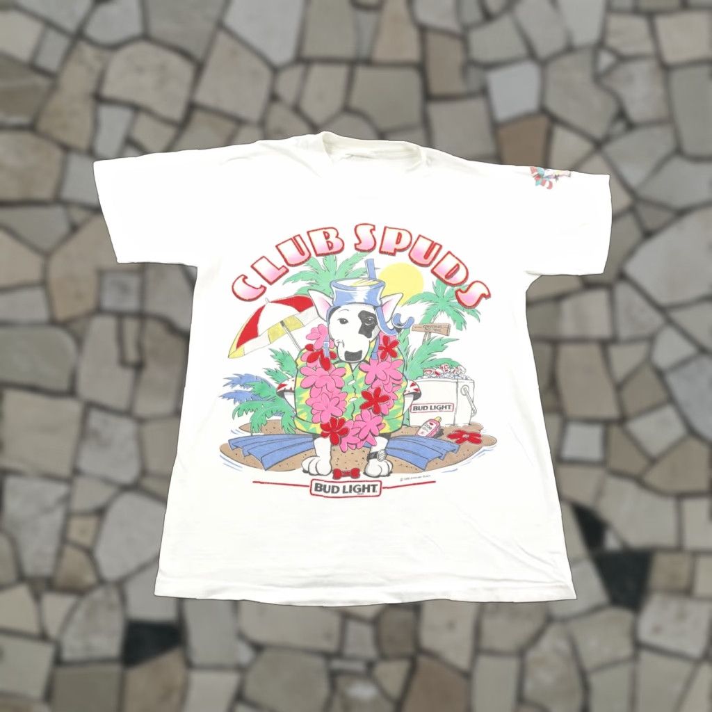 Vintage Bud Light Shirt Mens Small White Club Spuds Mackenzie Dog 1986 80s Tee Hoodie, Sweatshirt | PodTeesHub.com