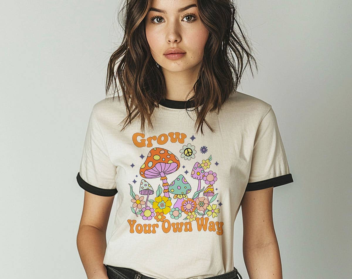 Grow Your Own Way - Cottagecore Mushroom Ringer Shirt Hoodie, Sweatshirt | PodTeesHub.com