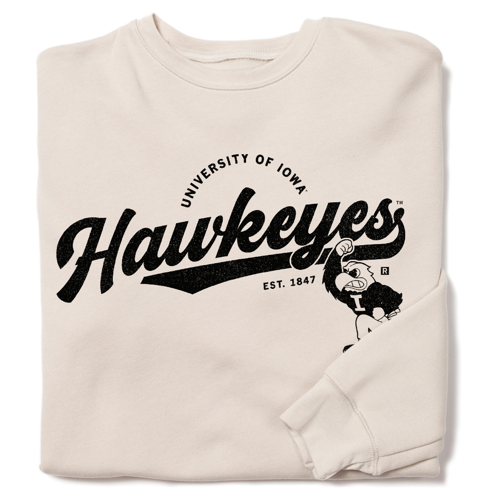 Hawkeyes Script Logo Crew Sweatshirt T-Shirts, Hoodie | PodTeesHub.com