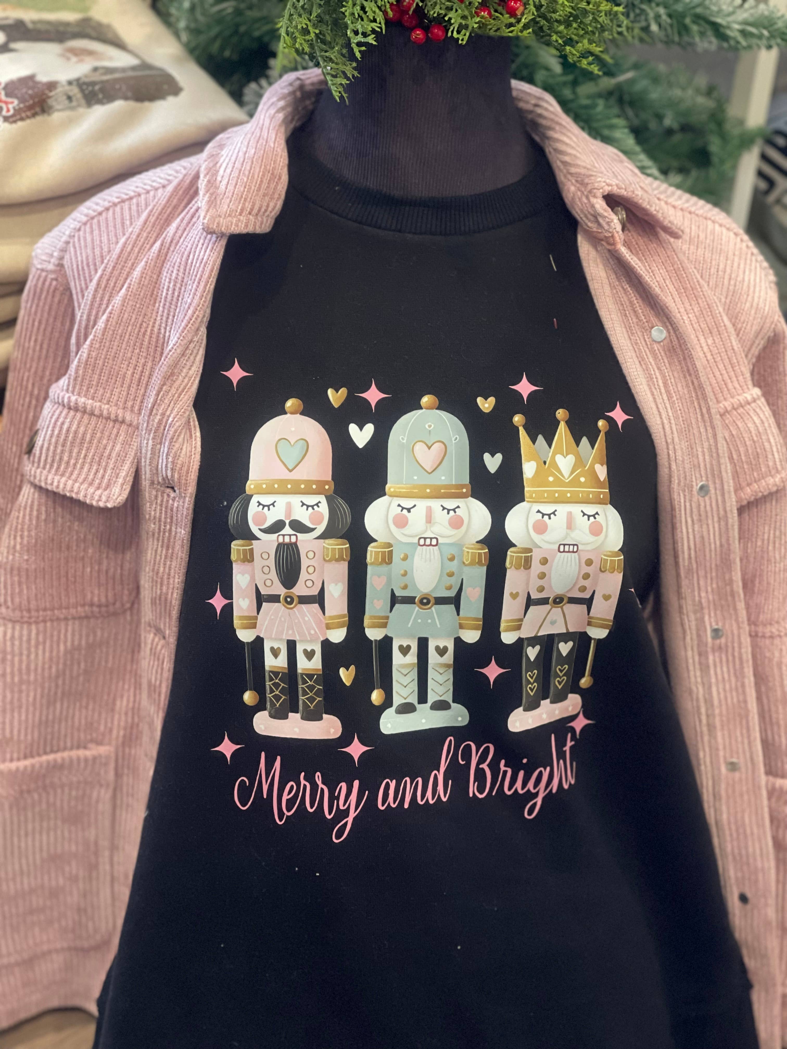 Merry & Bright Nutcracker Crewneck Sweatshirt T-Shirts, Hoodie | PodTeesHub.com