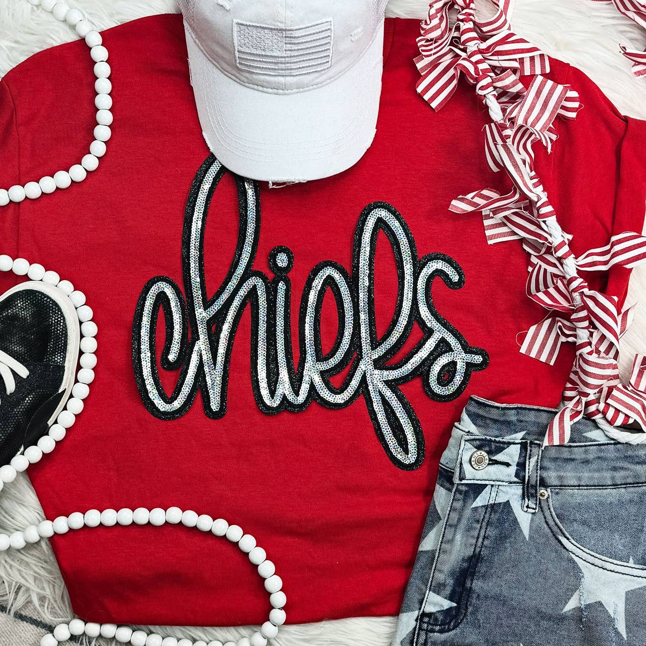 Chiefs Sequin Patch Red Everyday Tee Hoodie, Sweatshirt | PodTeesHub.com