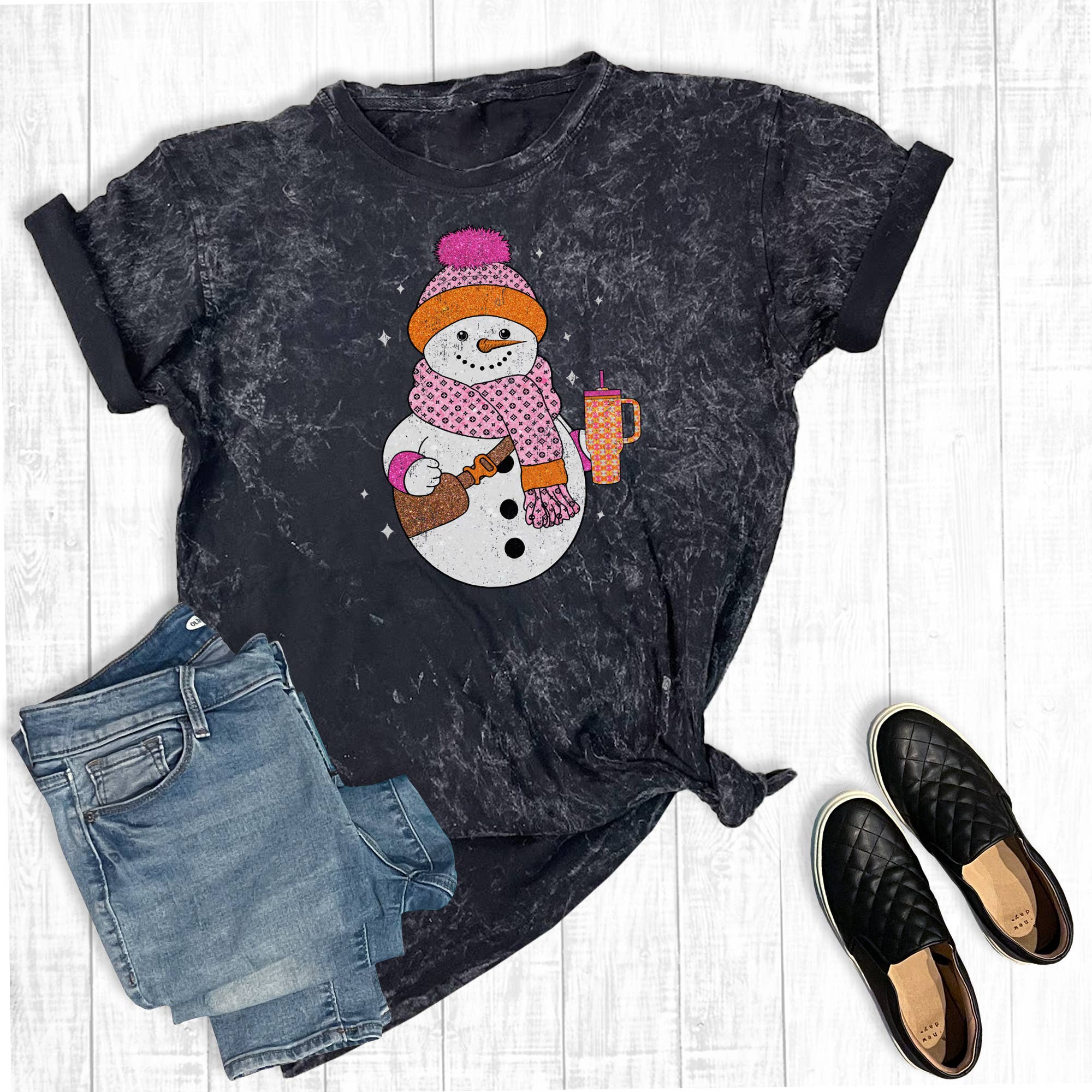 Bougie Christmas Snowman Mineral Wash Graphic Tee Hoodie, Sweatshirt | PodTeesHub.com